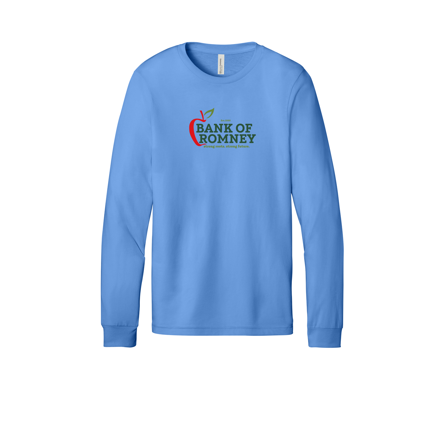 bankofromney-all-season-long-sleeve-tee-dtf-front-3501-carolinablue-flat-front