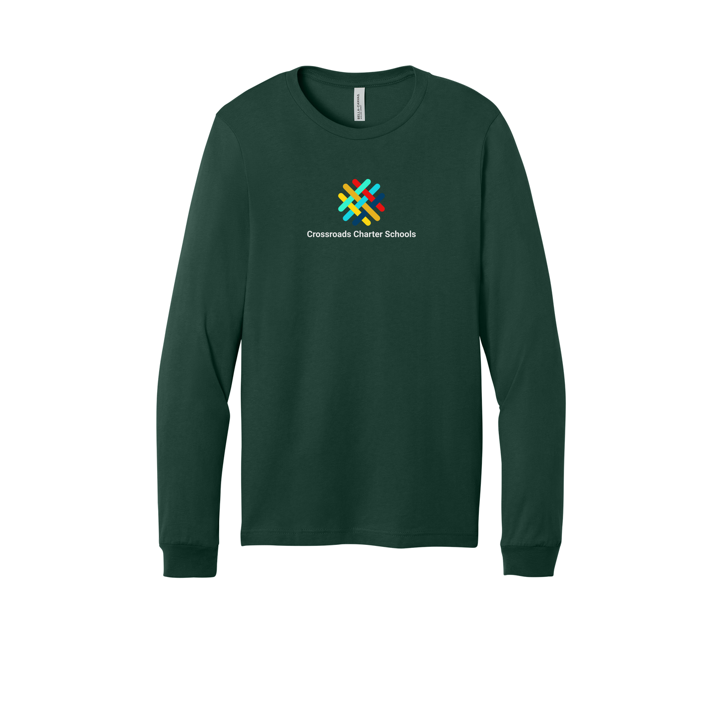 crossroadsschoolskc-all-season-long-sleeve-tee-dtf-front-3501-forest-flat-front