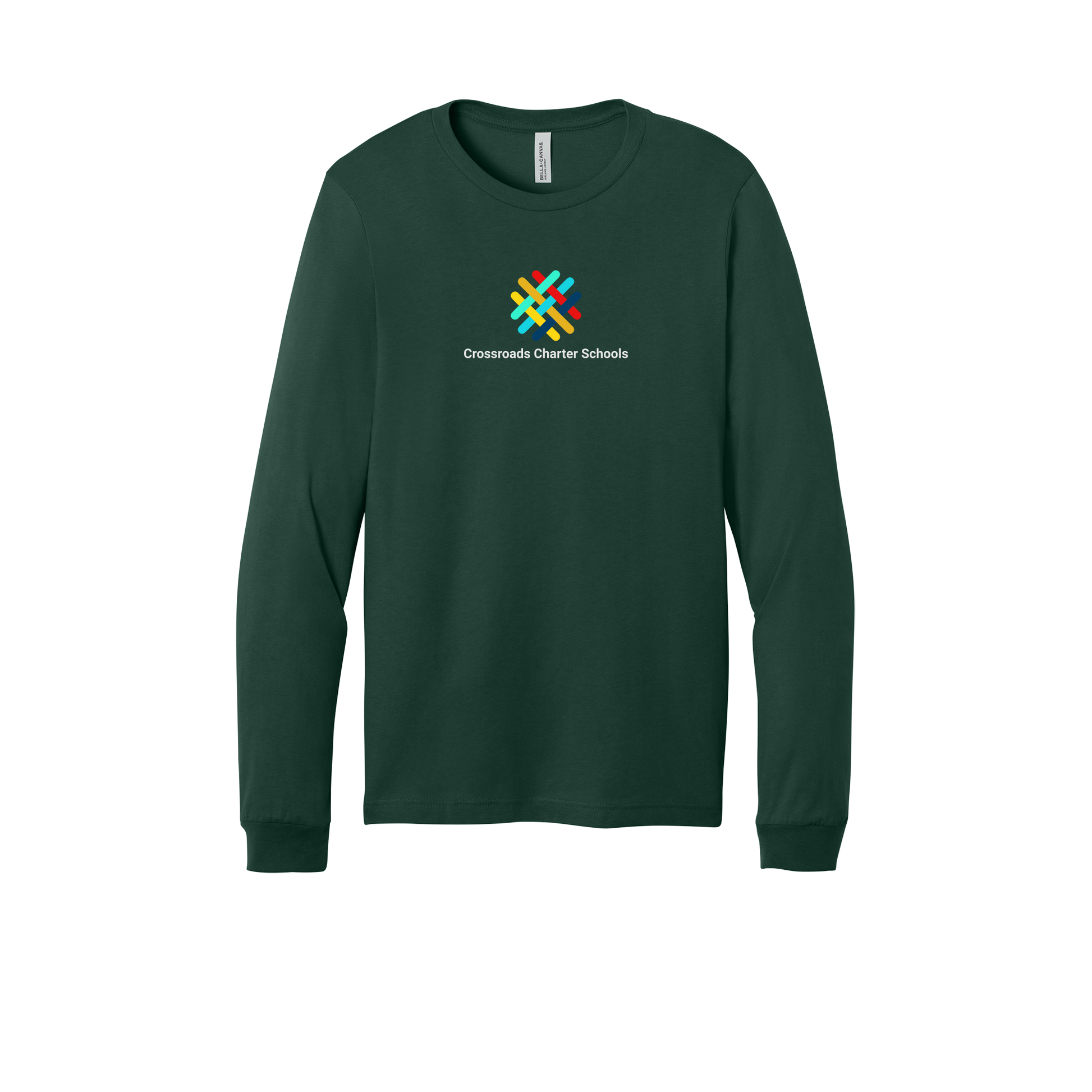 crossroadsschoolskc-all-season-long-sleeve-tee-dtf-front-3501-forest-flat-front