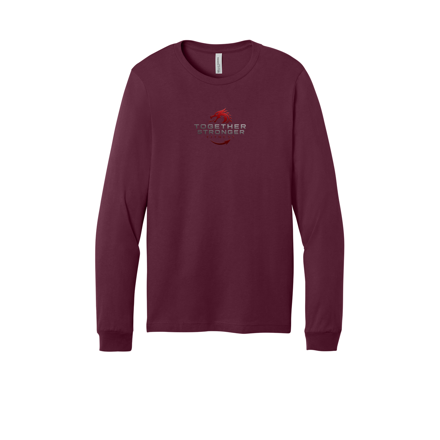 togetherstrongerfitness-all-season-long-sleeve-tee-dtf-front-3501-maroon-flat-front