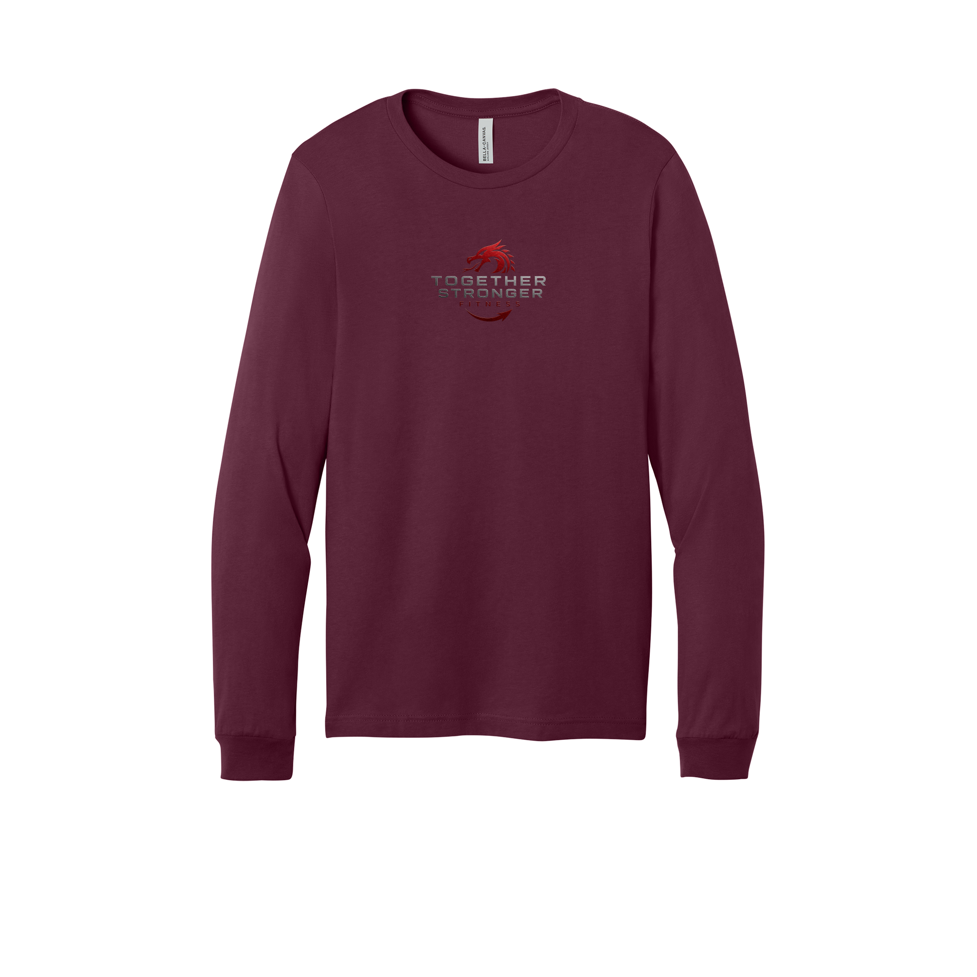 togetherstrongerfitness-all-season-long-sleeve-tee-dtf-front-3501-maroon-flat-front