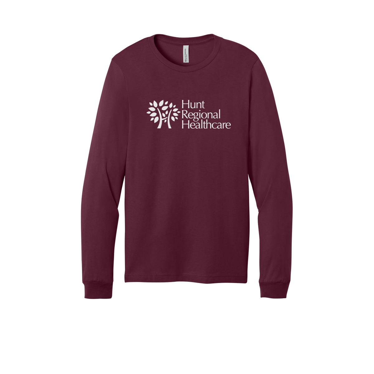 huntregional-all-season-medical-long-sleeve-tee-dtf-front-3501-maroon-flat-front