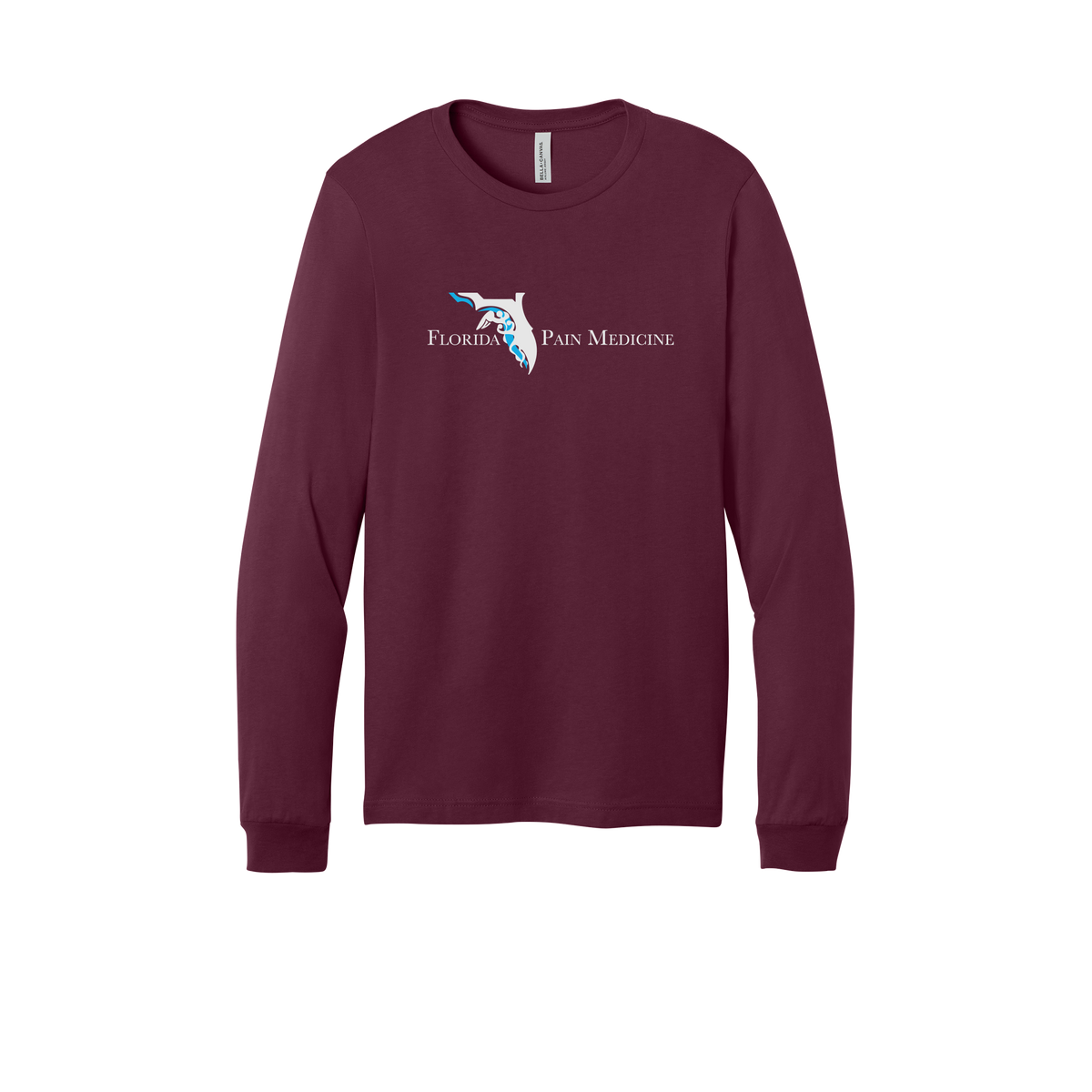 floridapainmedicine-all-season-medical-long-sleeve-tee-dtf-front-3501-maroon-flat-front
