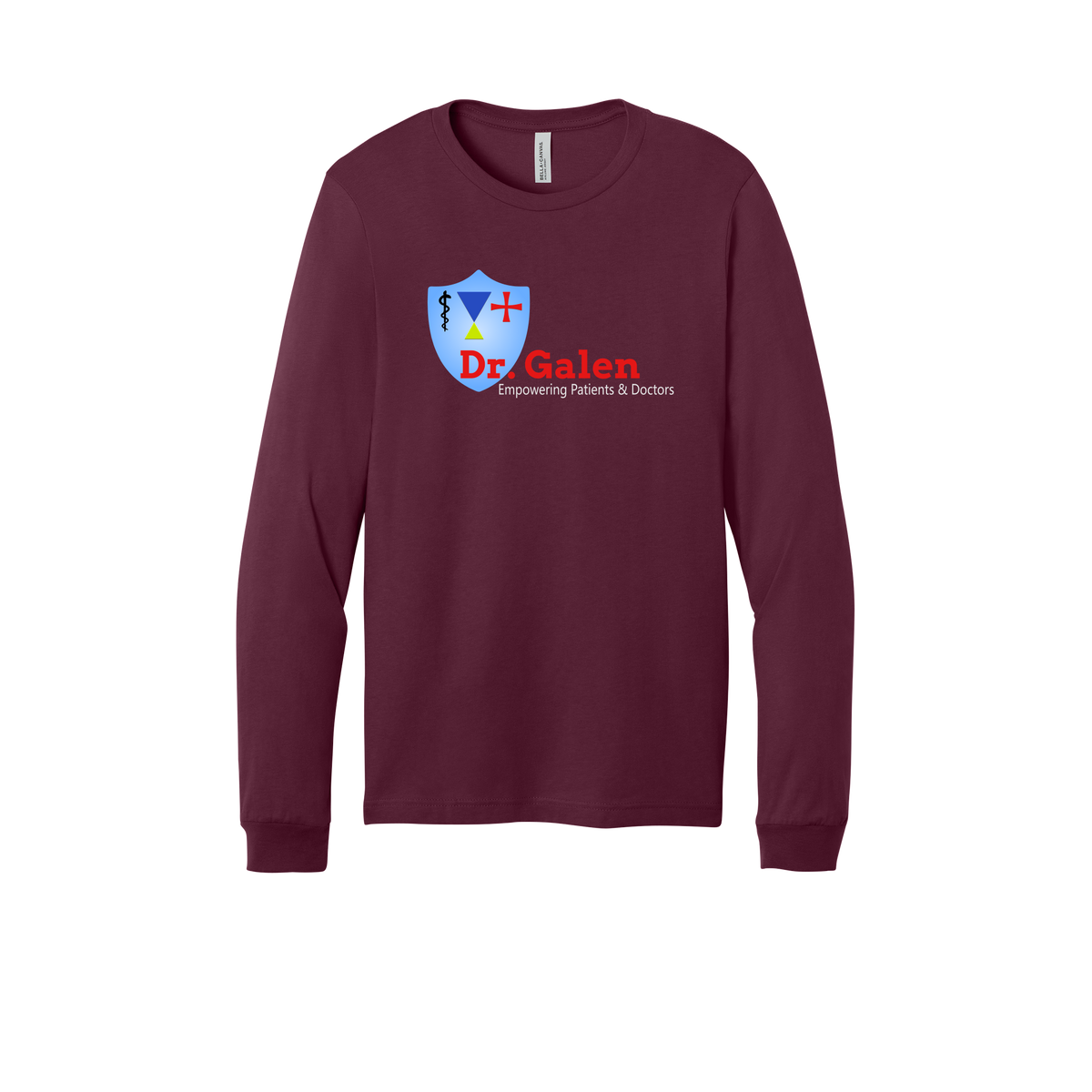 drgalen-all-season-medical-long-sleeve-tee-dtf-front-3501-maroon-flat-front