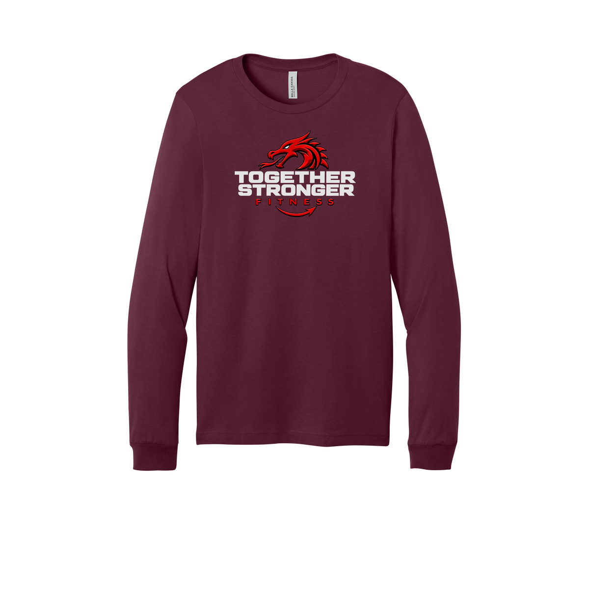 togetherstrongerfitness-all-season-long-sleeve-tee-dtf-front-3501-maroon-flat-front