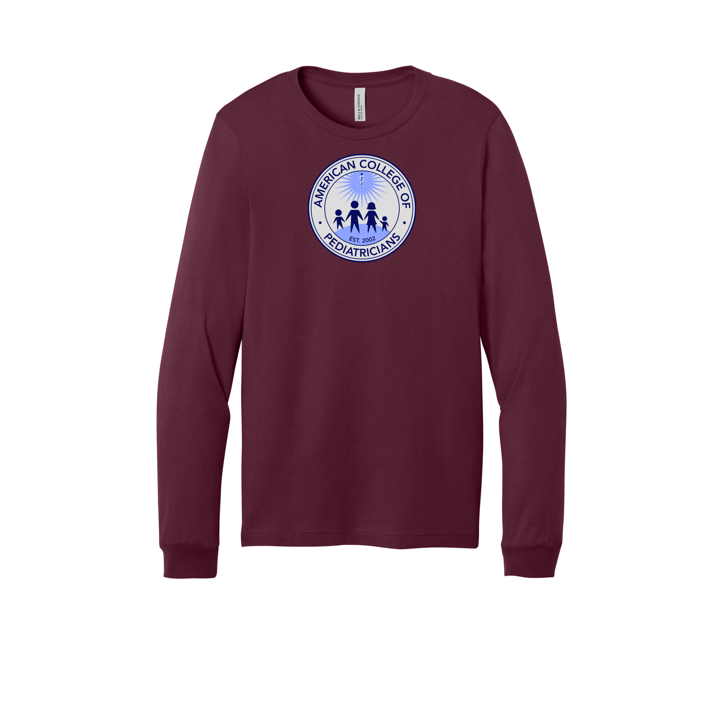 acpeds-all-season-medical-long-sleeve-tee-dtf-front-3501-maroon-flat-front