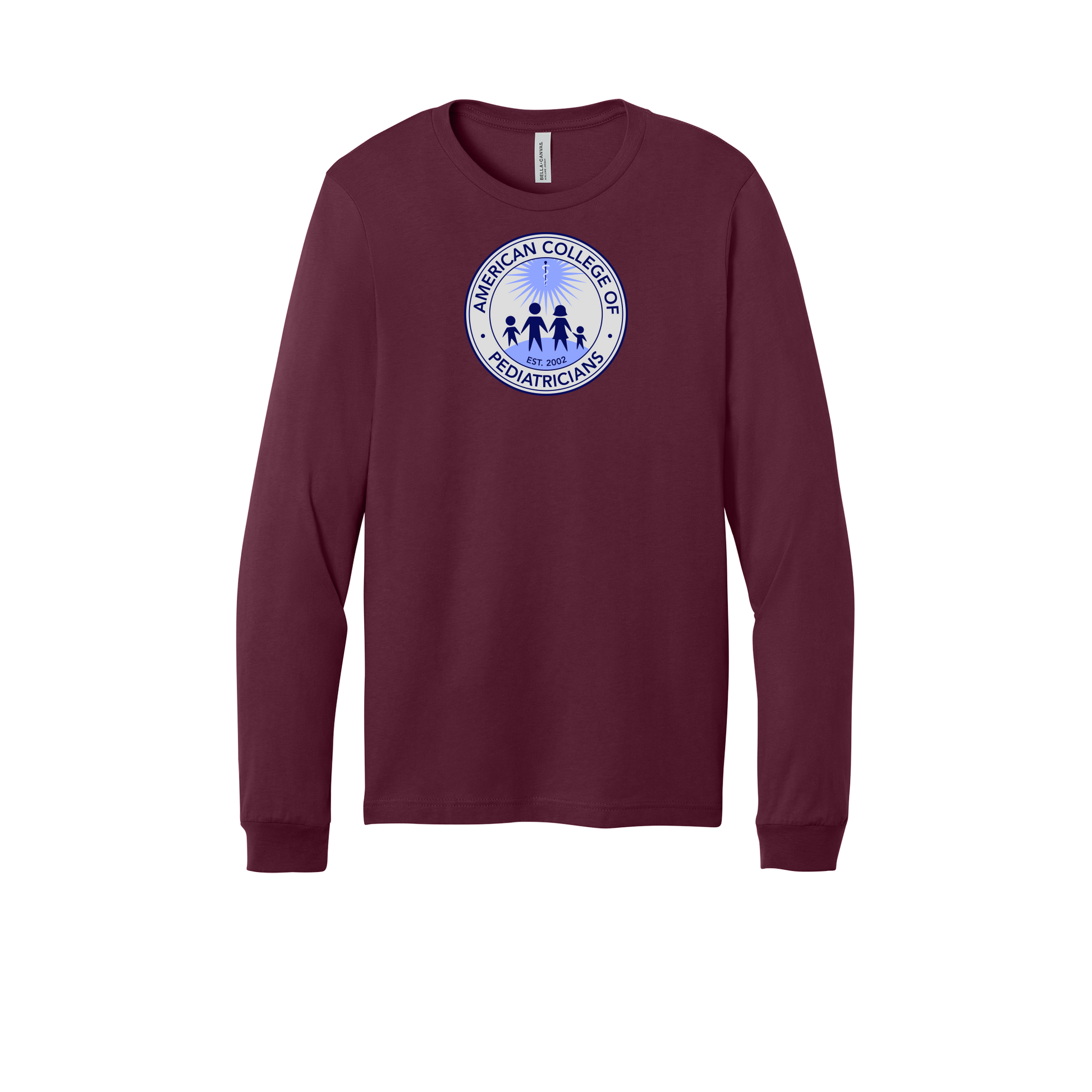 acpeds-all-season-medical-long-sleeve-tee-dtf-front-3501-maroon-flat-front