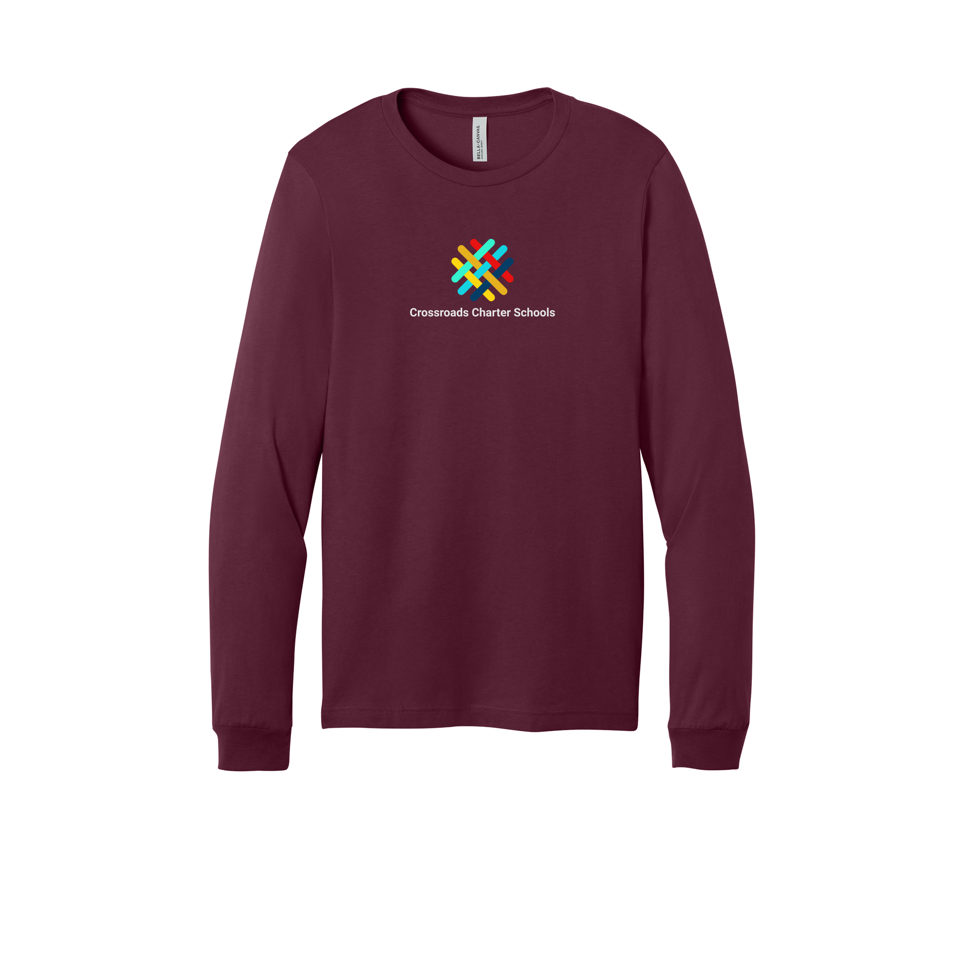 crossroadsschoolskc-all-season-long-sleeve-tee-dtf-front-3501-maroon-flat-front