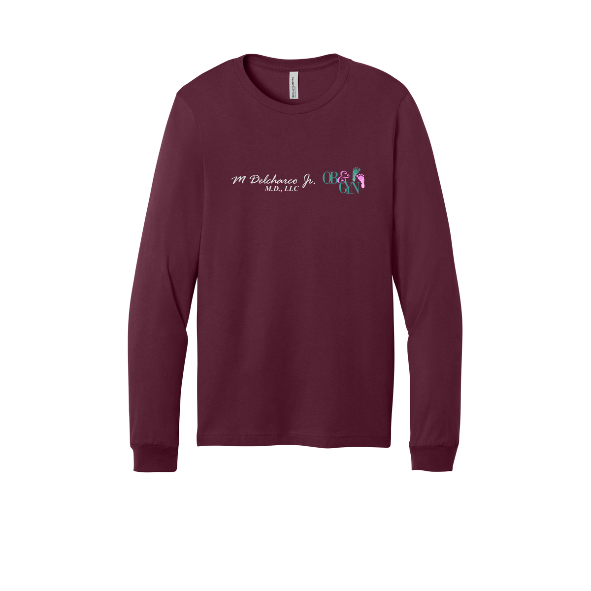 delcharco-all-season-medical-long-sleeve-tee-dtf-front-3501-maroon-flat-front