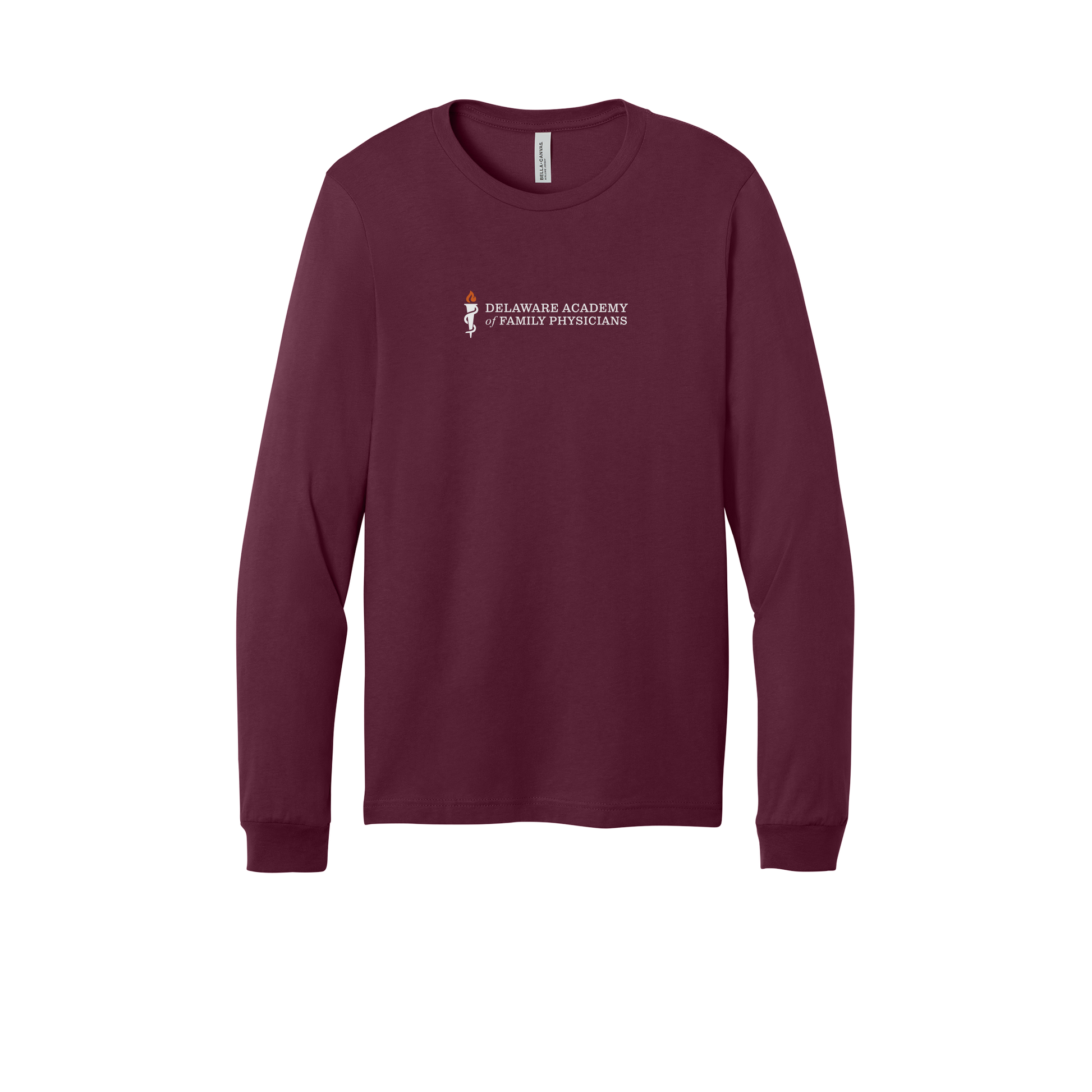 delfamdoc-all-season-medical-long-sleeve-tee-dtf-front-3501-maroon-flat-front