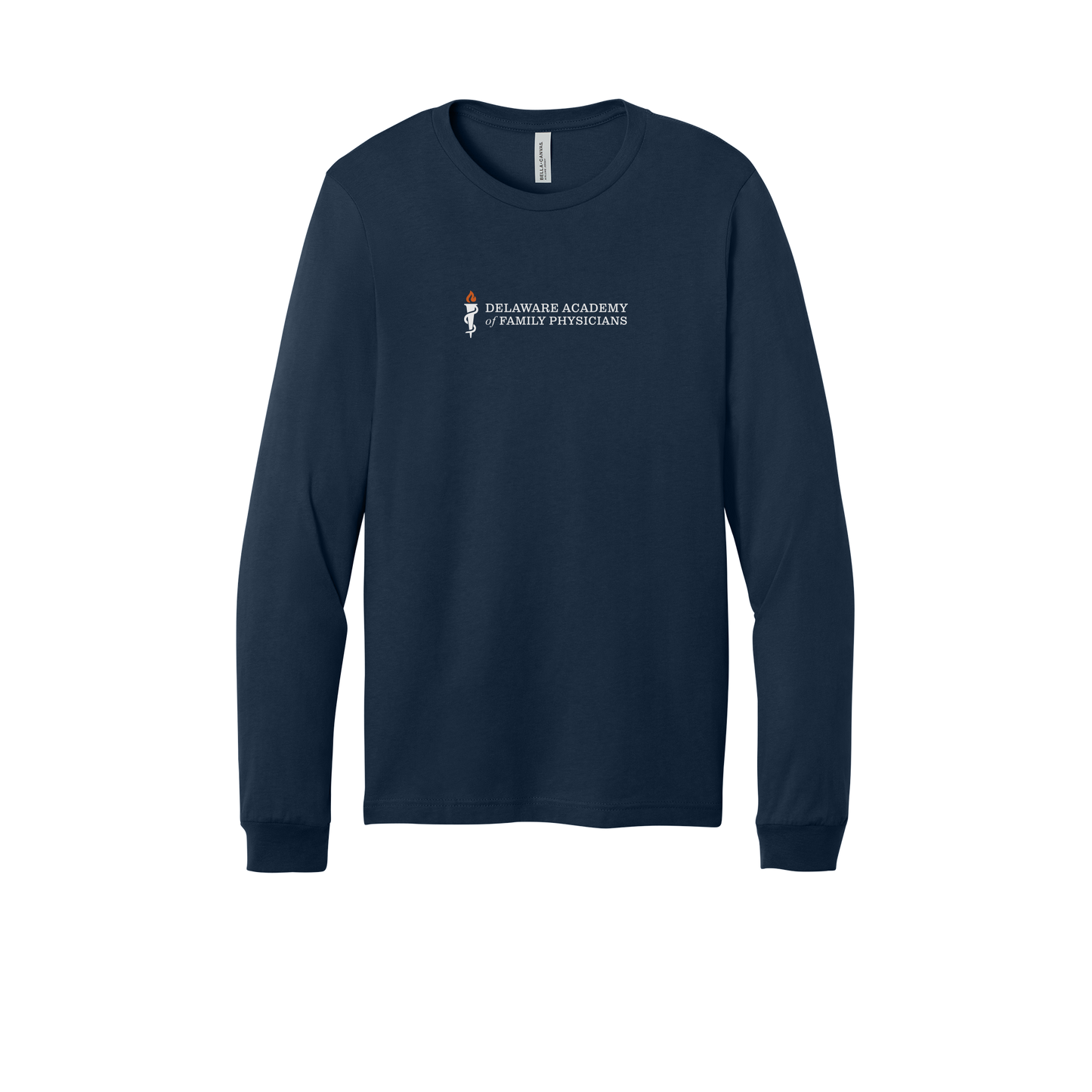 delfamdoc-all-season-medical-long-sleeve-tee-dtf-front-3501-navy-flat-front