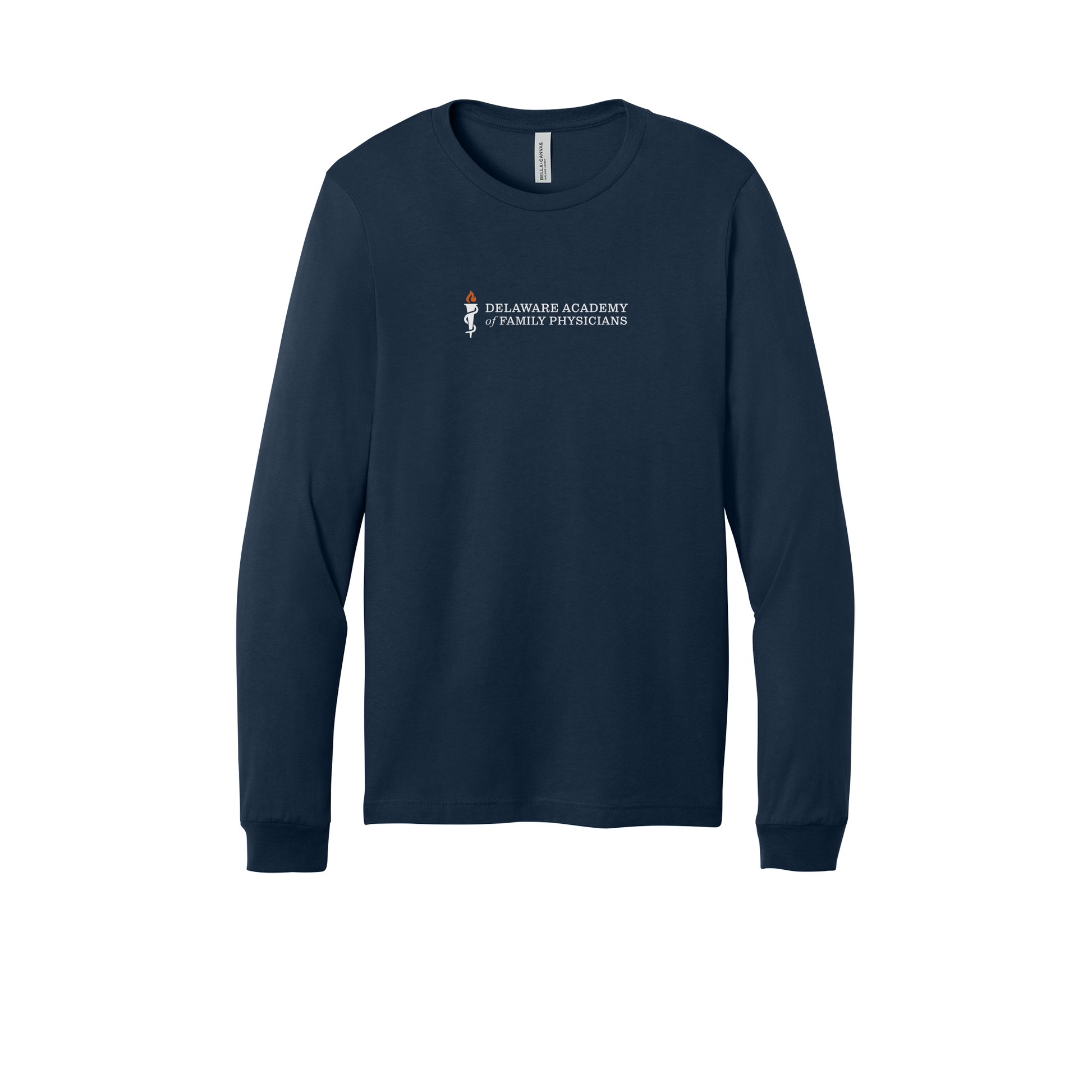 delfamdoc-all-season-medical-long-sleeve-tee-dtf-front-3501-navy-flat-front