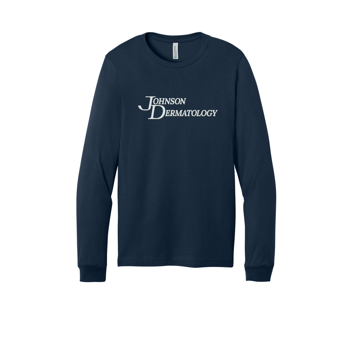 johnsondermatology-all-season-medical-long-sleeve-tee-dtf-front-3501-navy-flat-front