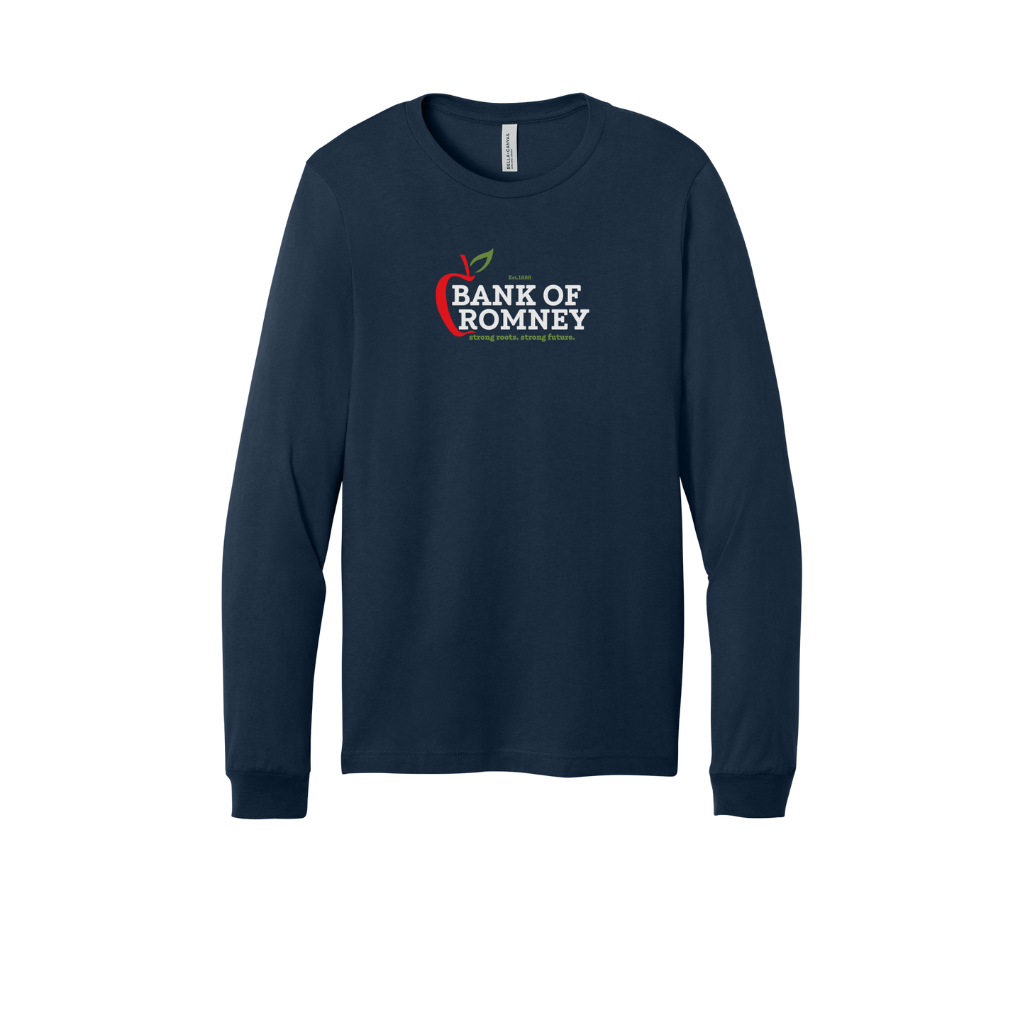 bankofromney-all-season-long-sleeve-tee-dtf-front-3501-navy-flat-front