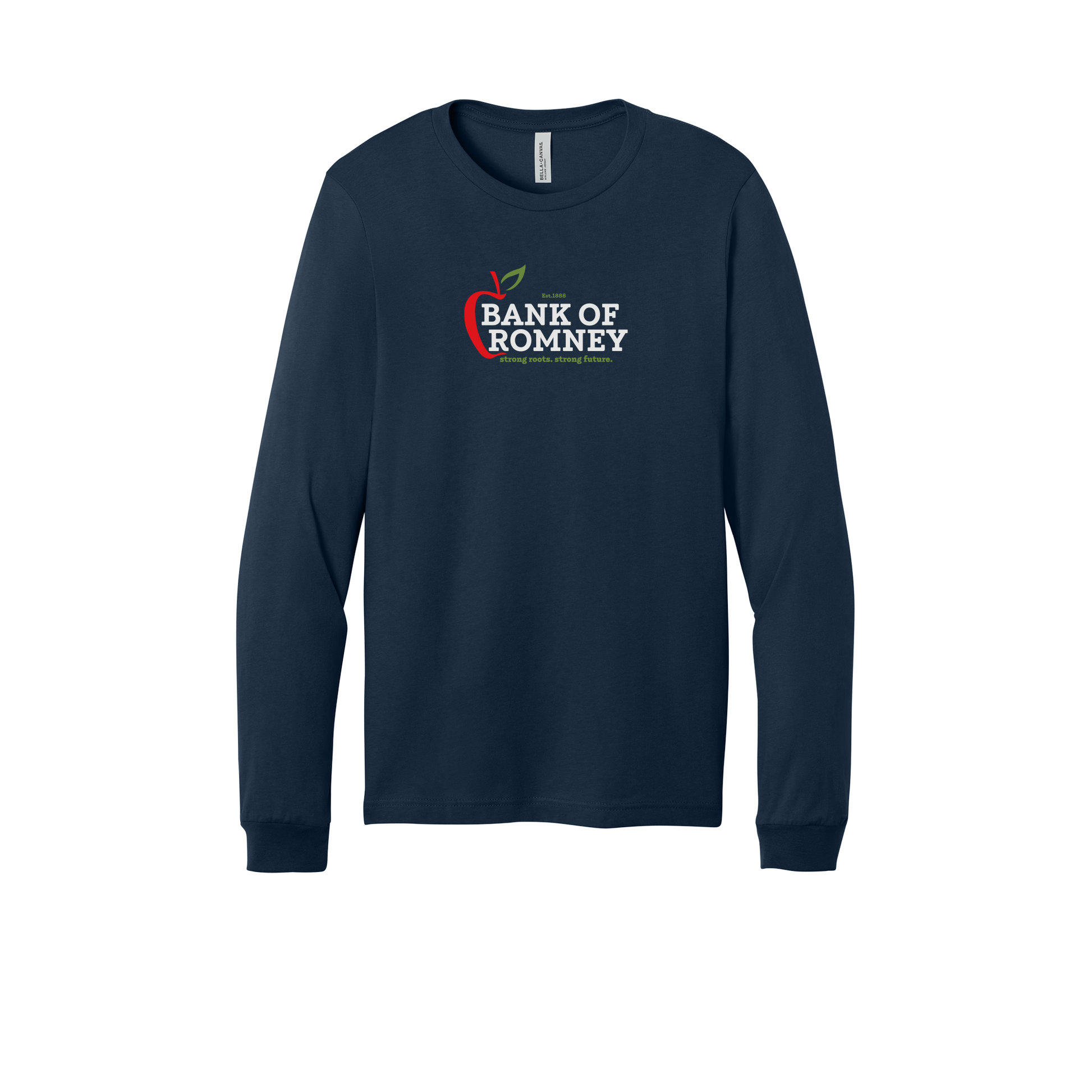 bankofromney-all-season-long-sleeve-tee-dtf-front-3501-navy-flat-front