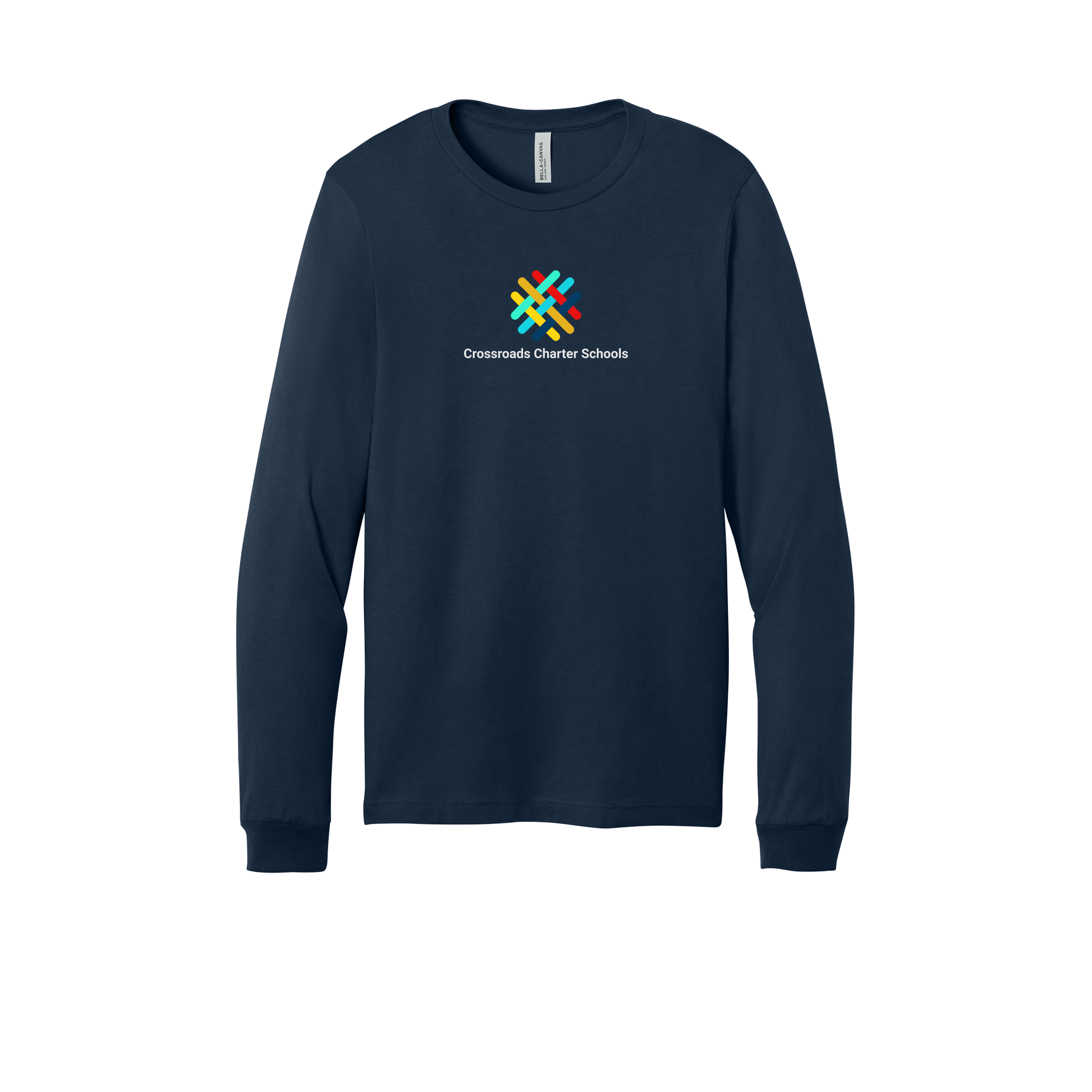 crossroadsschoolskc-all-season-long-sleeve-tee-dtf-front-3501-navy-flat-front