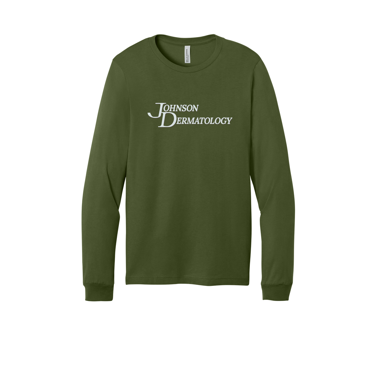 johnsondermatology-all-season-medical-long-sleeve-tee-dtf-front-3501-olive-flat-front