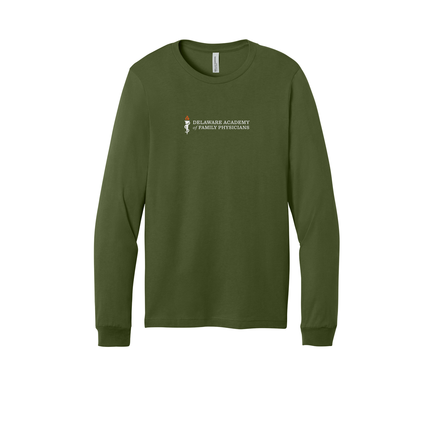 delfamdoc-all-season-medical-long-sleeve-tee-dtf-front-3501-olive-flat-front
