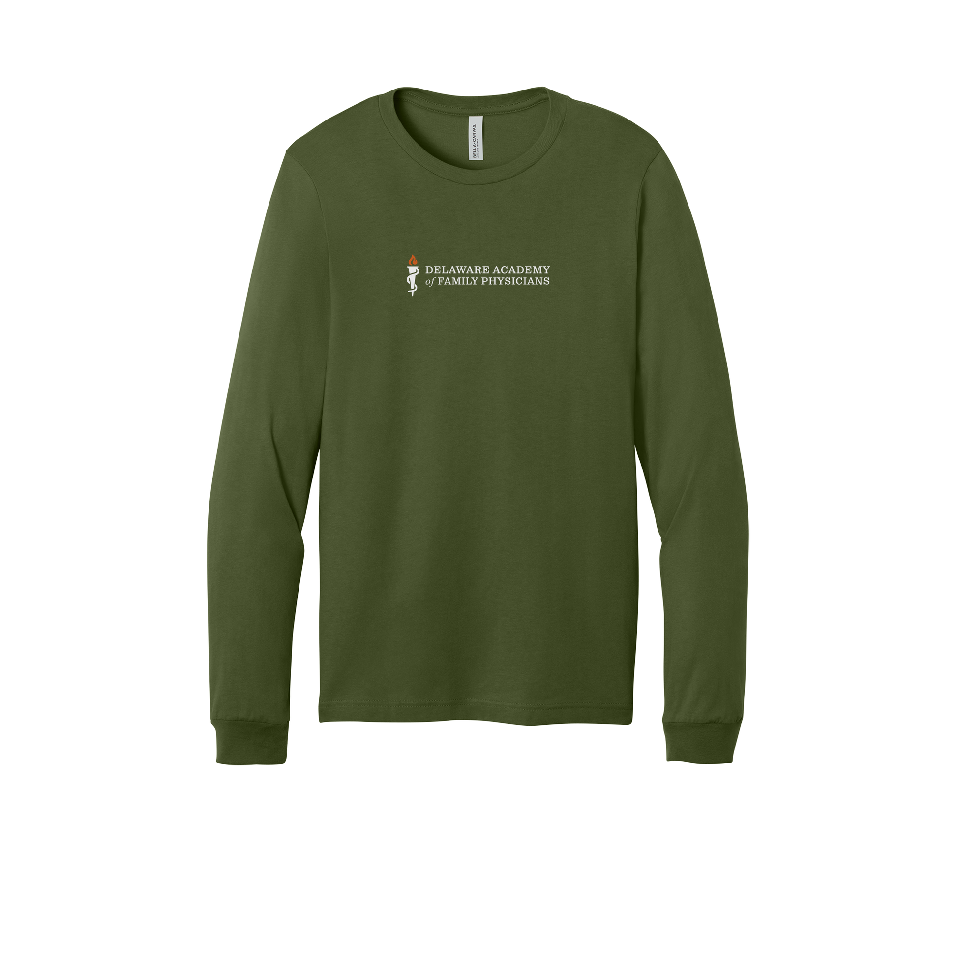 delfamdoc-all-season-medical-long-sleeve-tee-dtf-front-3501-olive-flat-front