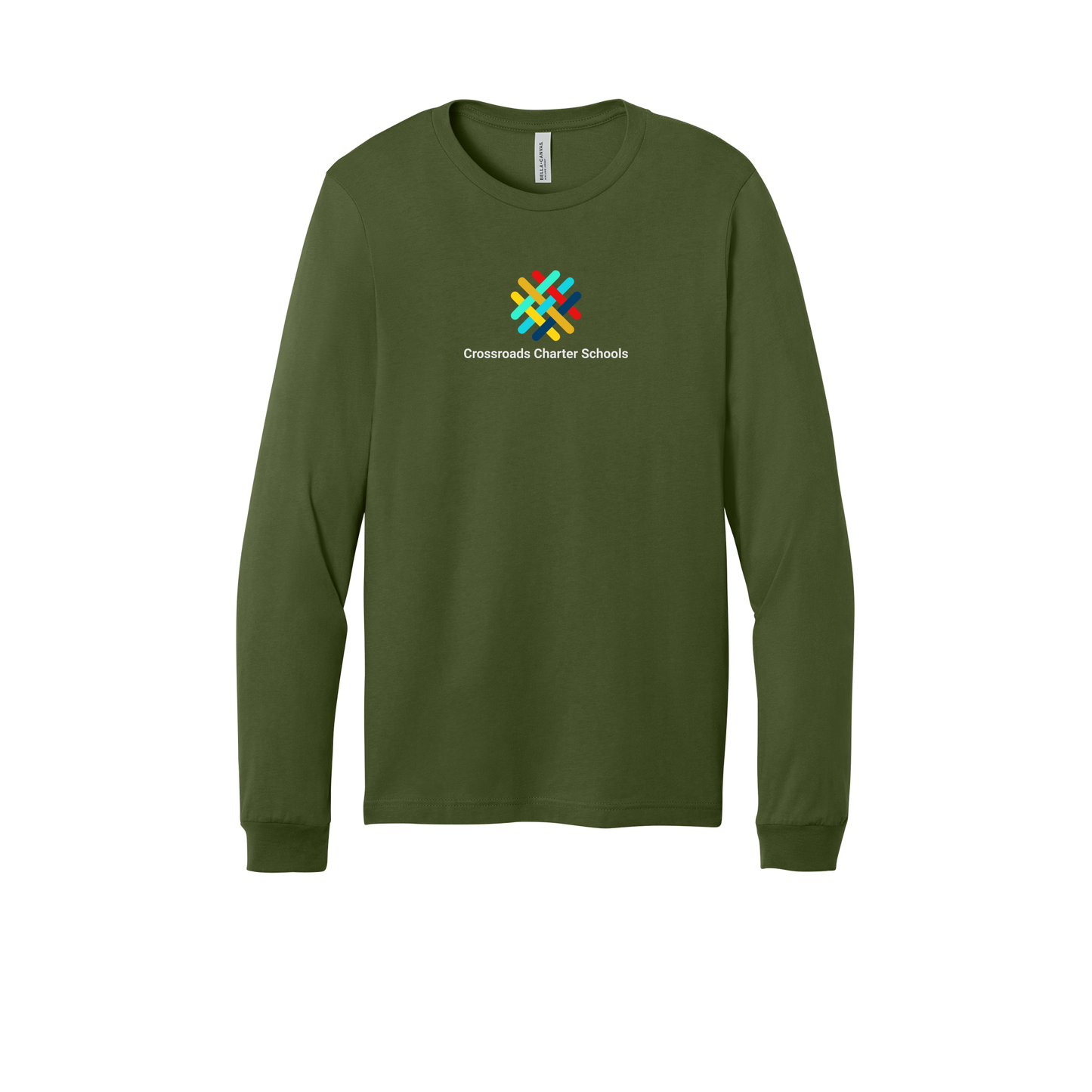 crossroadsschoolskc-all-season-long-sleeve-tee-dtf-front-3501-olive-flat-front