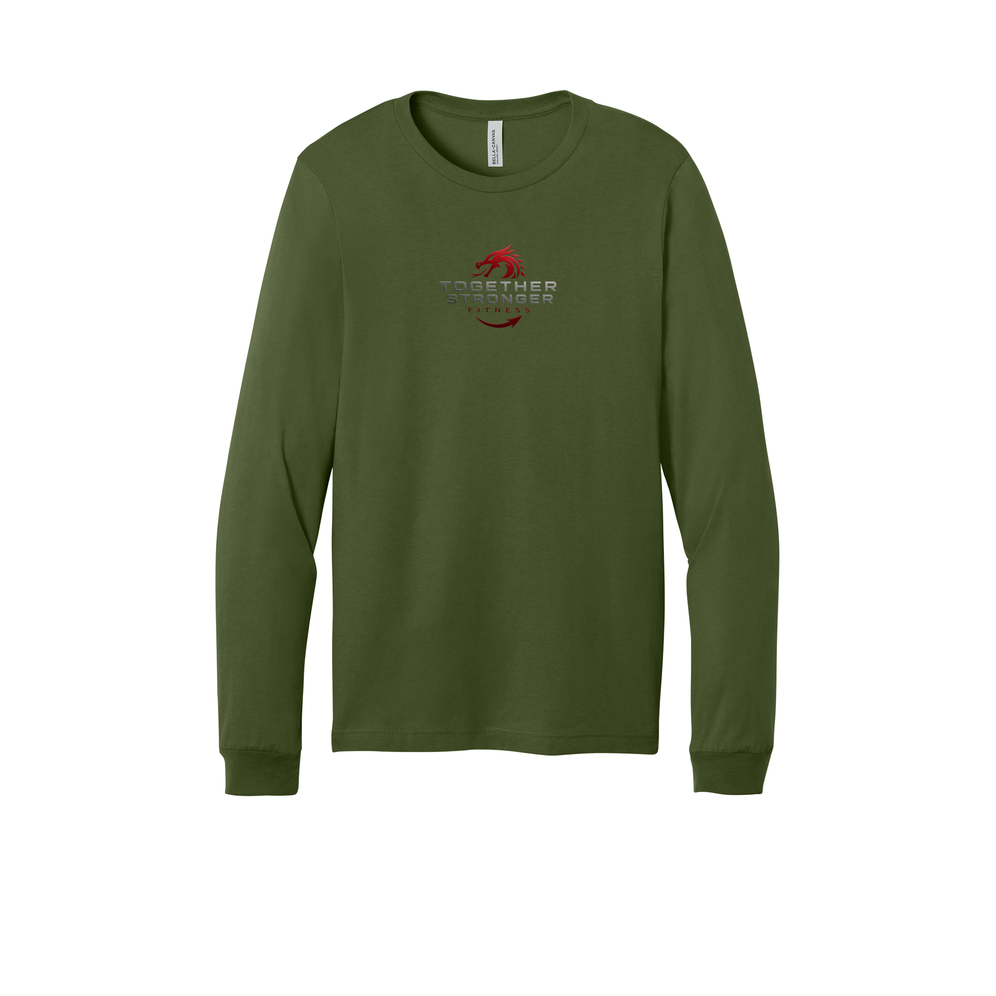 togetherstrongerfitness-all-season-long-sleeve-tee-dtf-front-3501-olive-flat-front