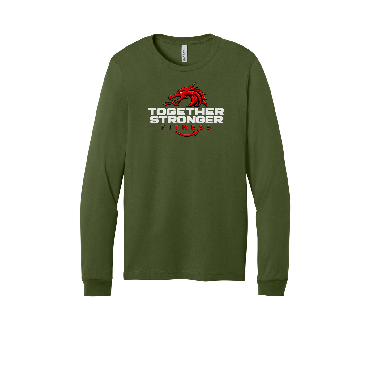 togetherstrongerfitness-all-season-long-sleeve-tee-dtf-front-3501-olive-flat-front