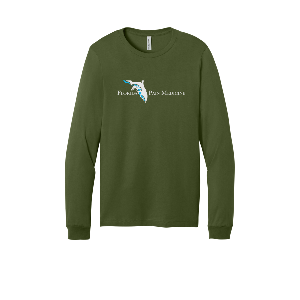 floridapainmedicine-all-season-medical-long-sleeve-tee-dtf-front-3501-olive-flat-front