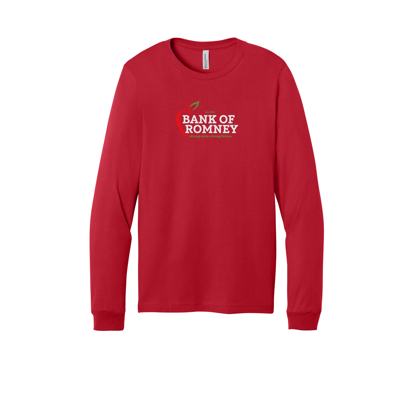 bankofromney-all-season-long-sleeve-tee-dtf-front-3501-red-flat-front