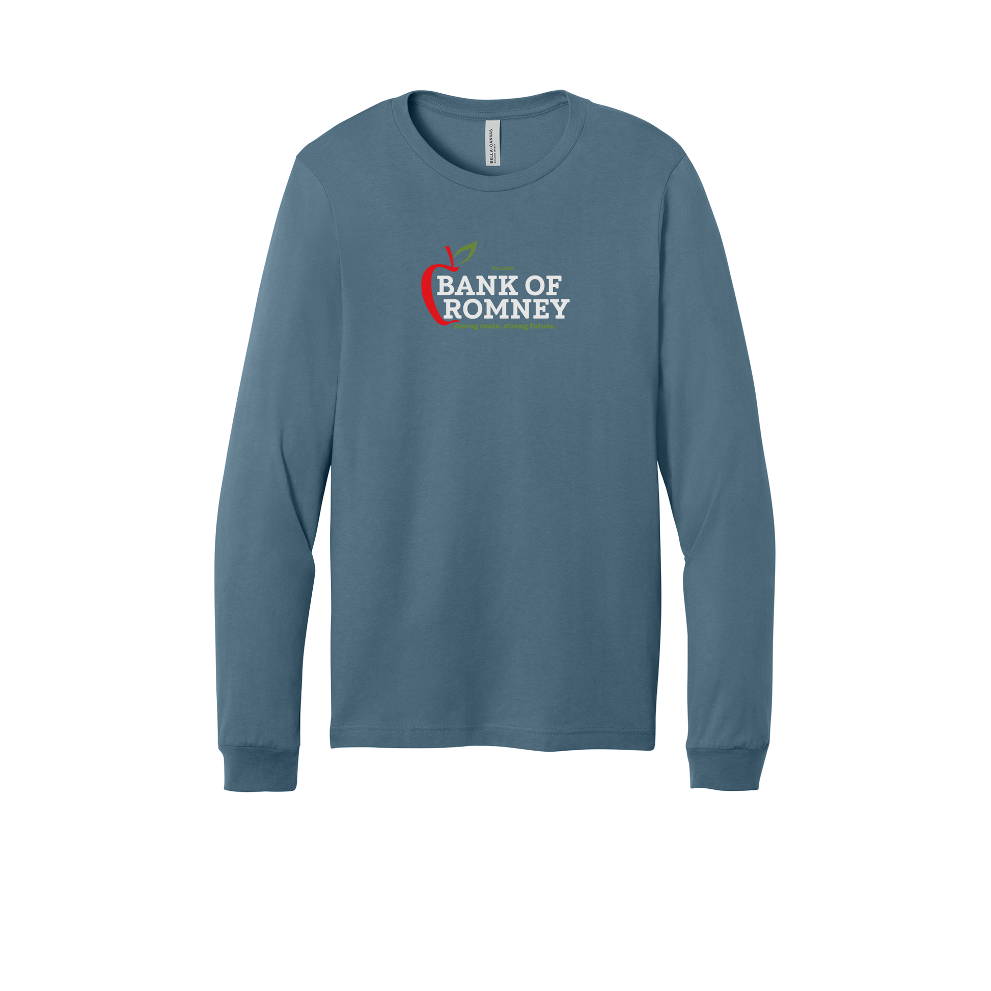 bankofromney-all-season-long-sleeve-tee-dtf-front-3501-steelblue-flat-front