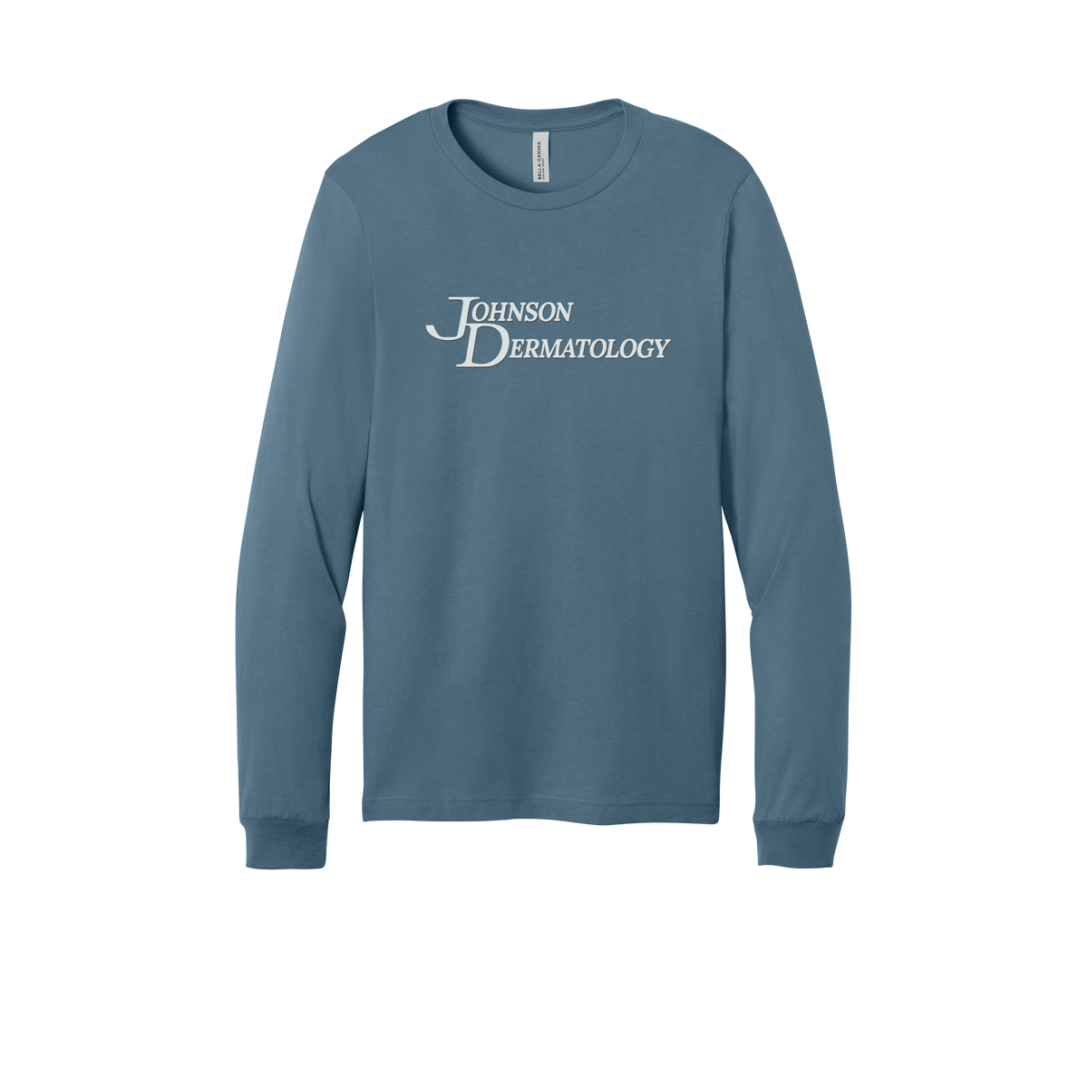 johnsondermatology-all-season-medical-long-sleeve-tee-dtf-front-3501-steelblue-flat-front