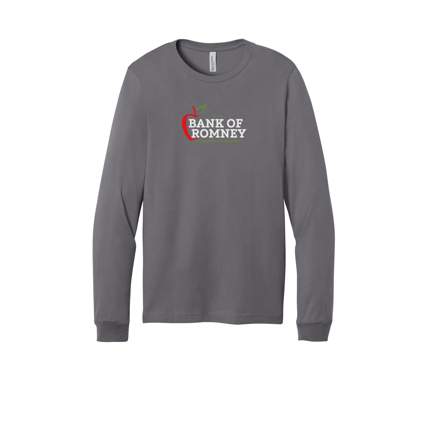 bankofromney-all-season-long-sleeve-tee-dtf-front-3501-storm-flat-front
