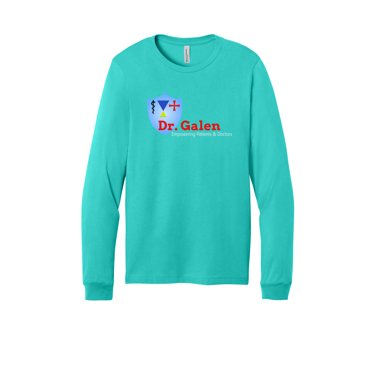 drgalen-all-season-medical-long-sleeve-tee-dtf-front-3501-teal-flat-front