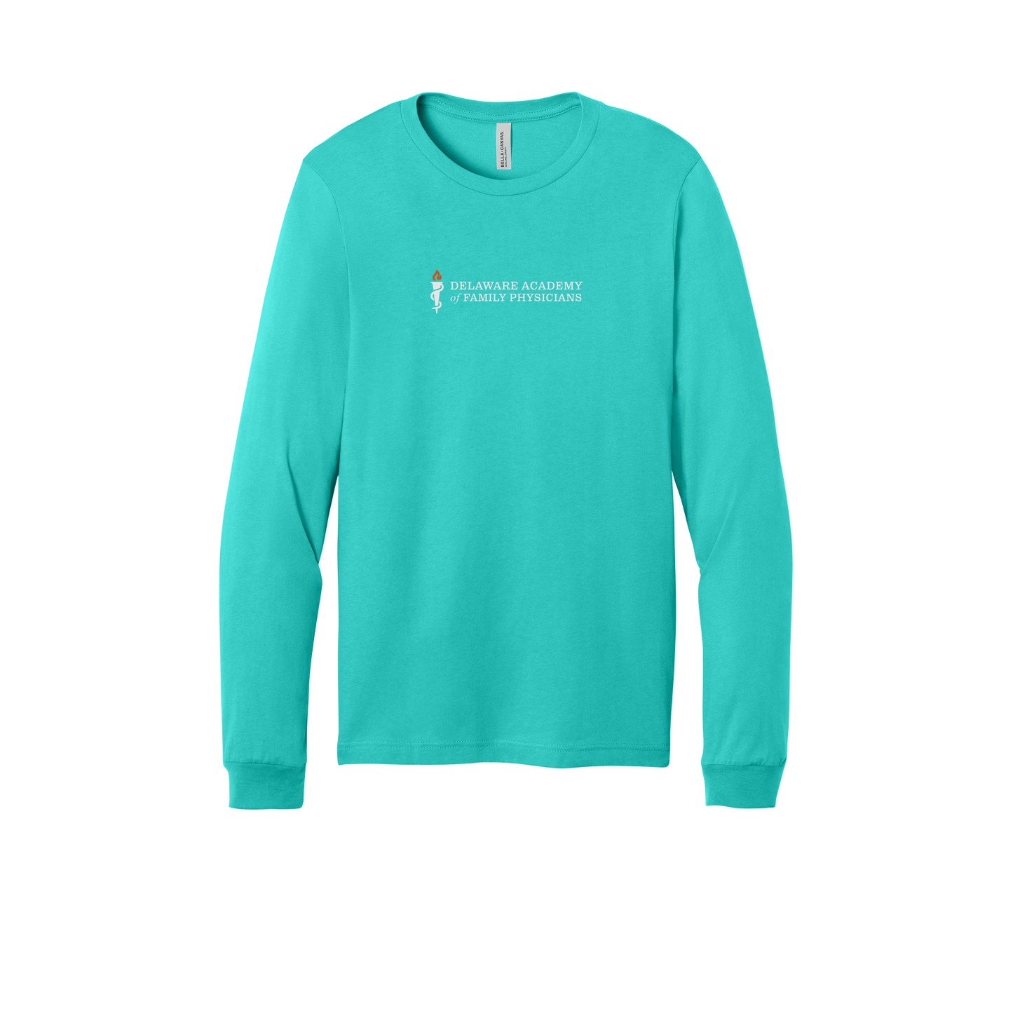 delfamdoc-all-season-medical-long-sleeve-tee-dtf-front-3501-teal-flat-front