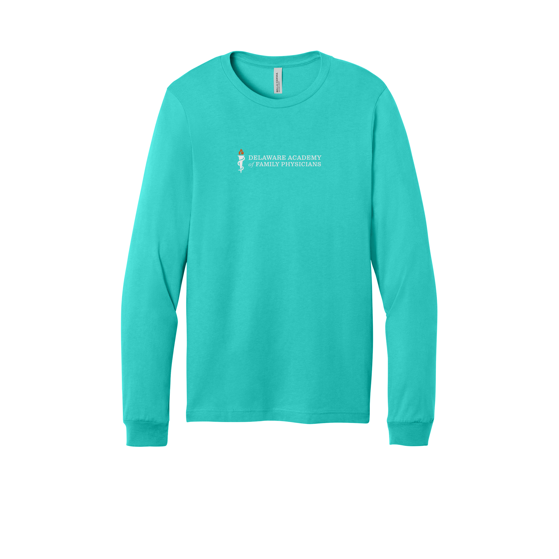 delfamdoc-all-season-medical-long-sleeve-tee-dtf-front-3501-teal-flat-front