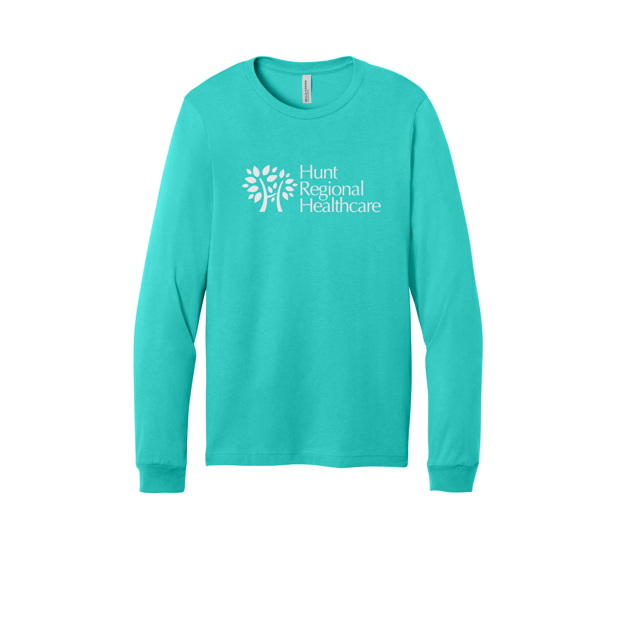 huntregional-all-season-medical-long-sleeve-tee-dtf-front-3501-teal-flat-front
