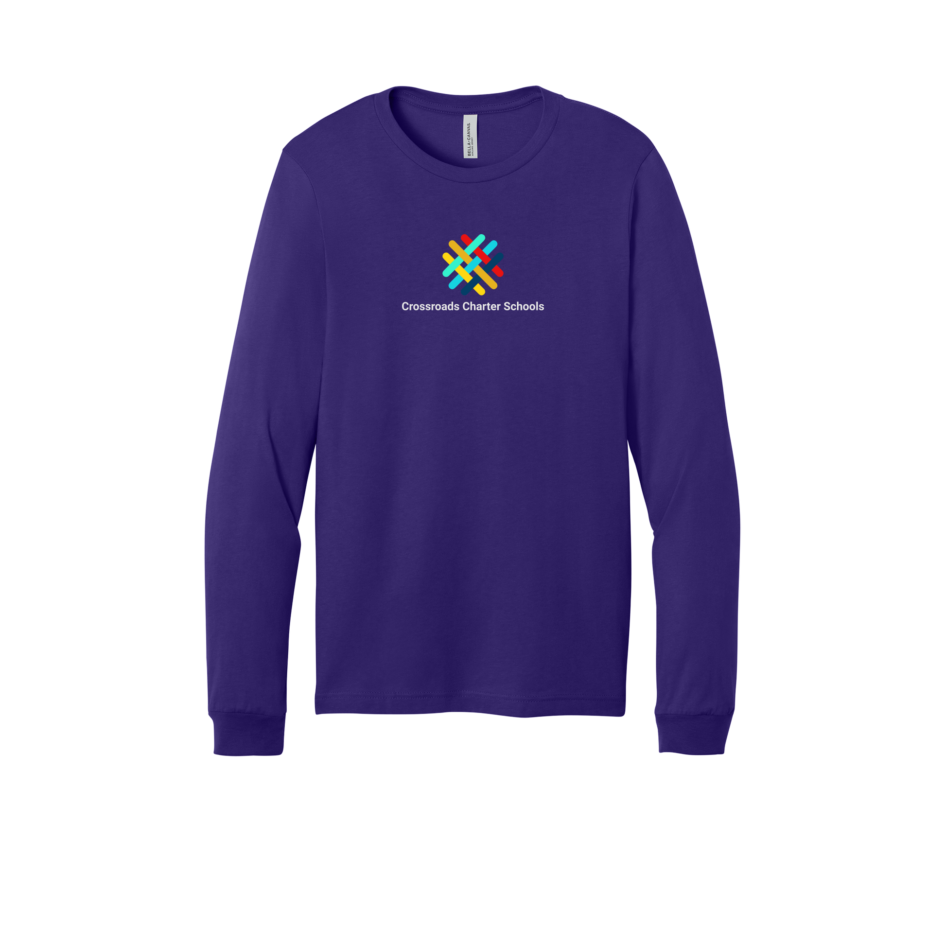 crossroadsschoolskc-all-season-long-sleeve-tee-dtf-front-3501-teampurple-flat-front