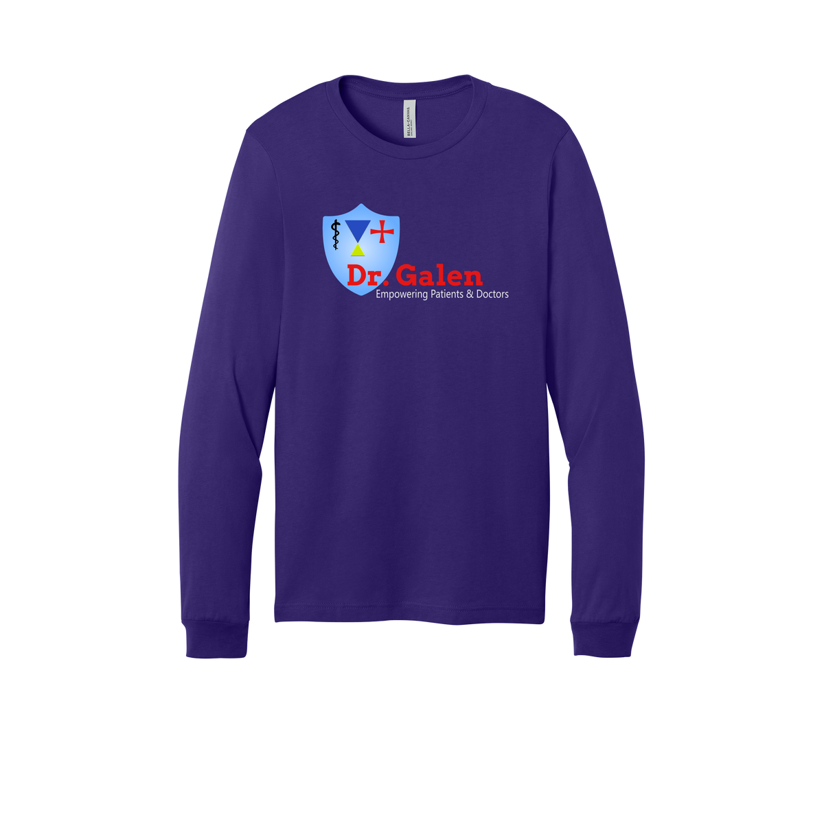 drgalen-all-season-medical-long-sleeve-tee-dtf-front-3501-teampurple-flat-front