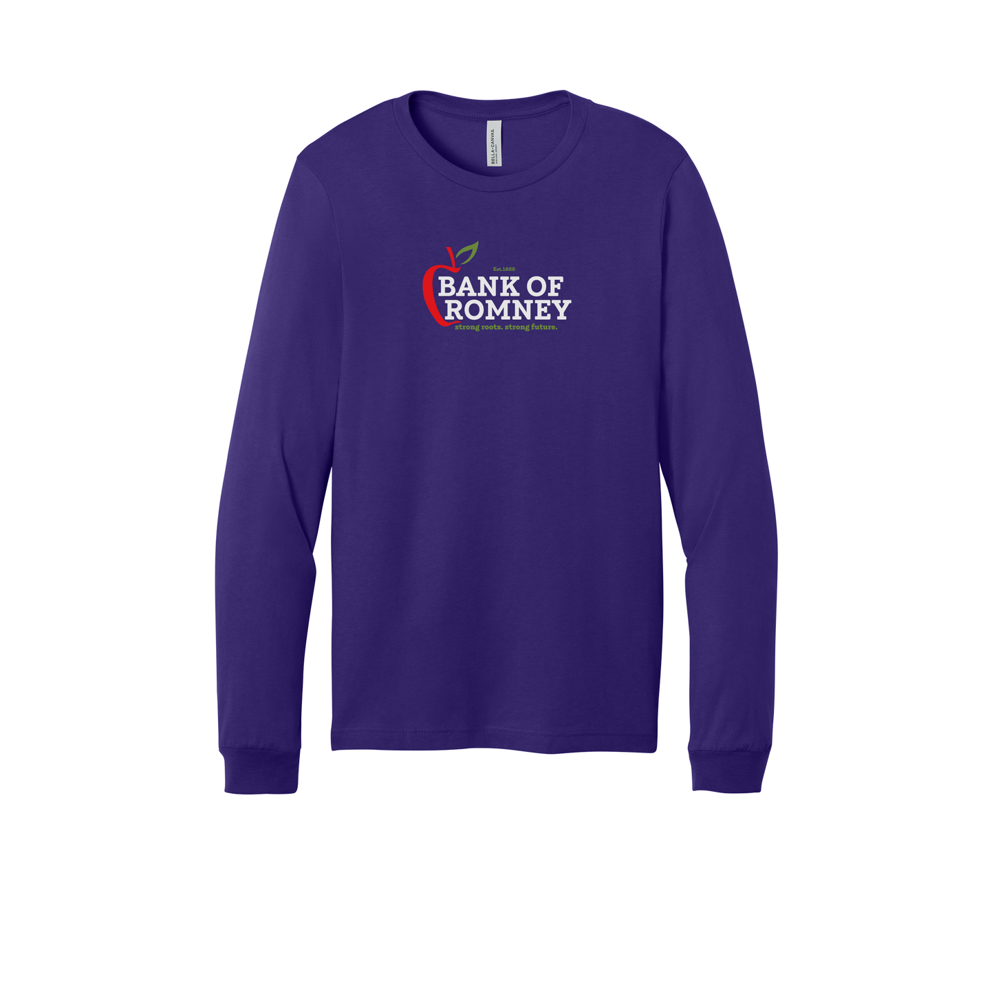 bankofromney-all-season-long-sleeve-tee-dtf-front-3501-teampurple-flat-front