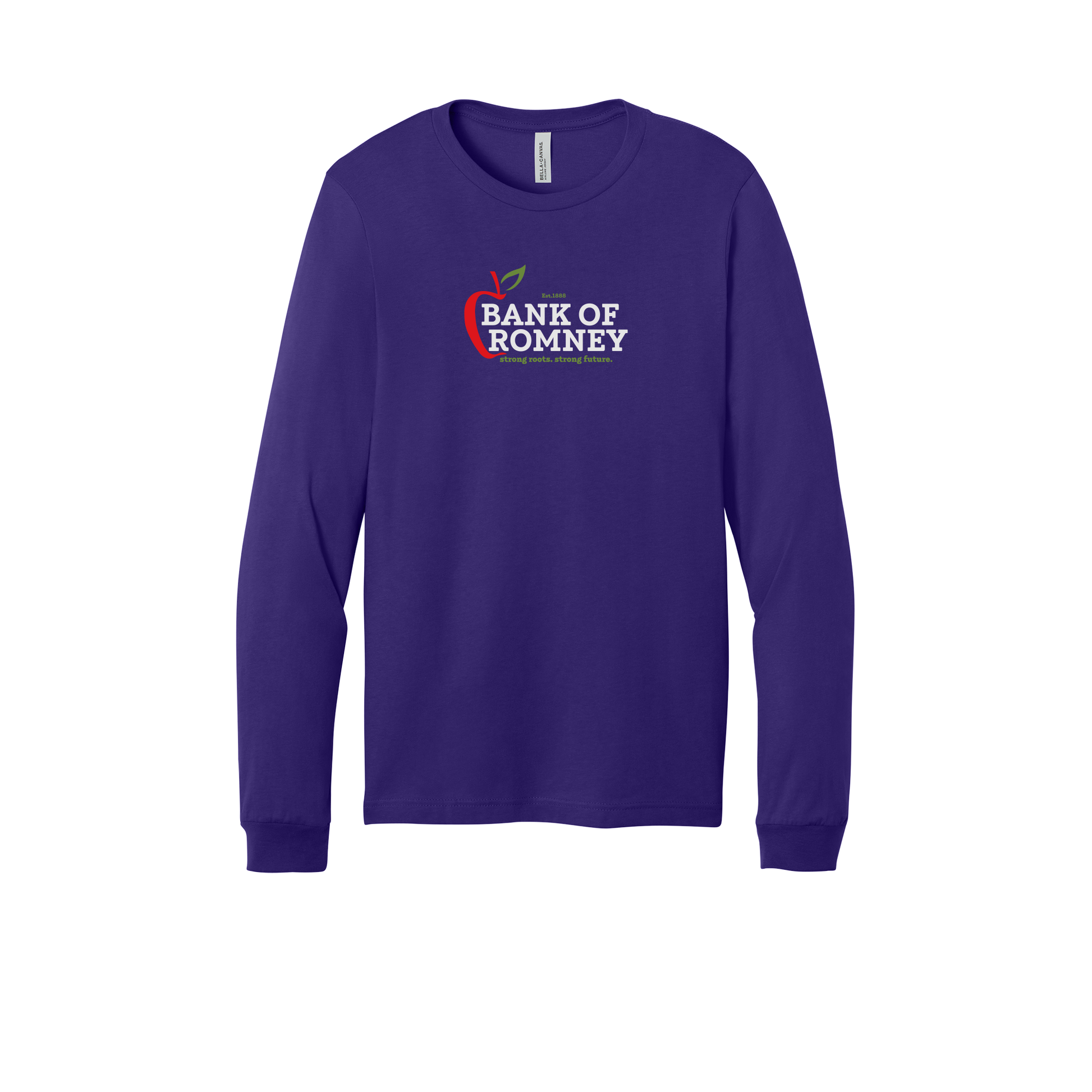 bankofromney-all-season-long-sleeve-tee-dtf-front-3501-teampurple-flat-front