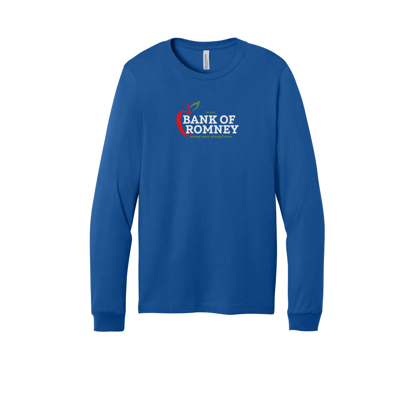 bankofromney-all-season-long-sleeve-tee-dtf-front-3501-trueroyal-flat-front