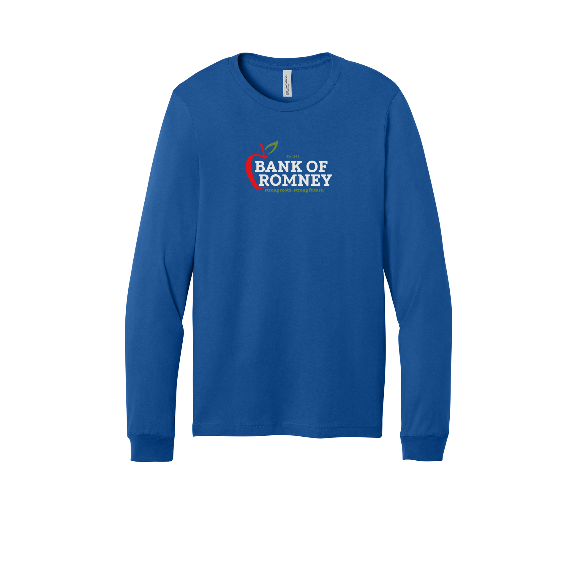 bankofromney-all-season-long-sleeve-tee-dtf-front-3501-trueroyal-flat-front