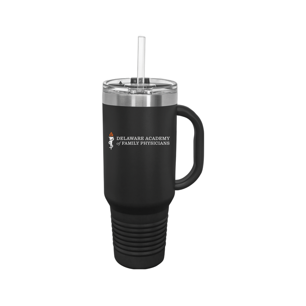 delfamdoc-travel-mug-40oz-uv-drinkwarefront-40ozTravelMug-black-flat-front