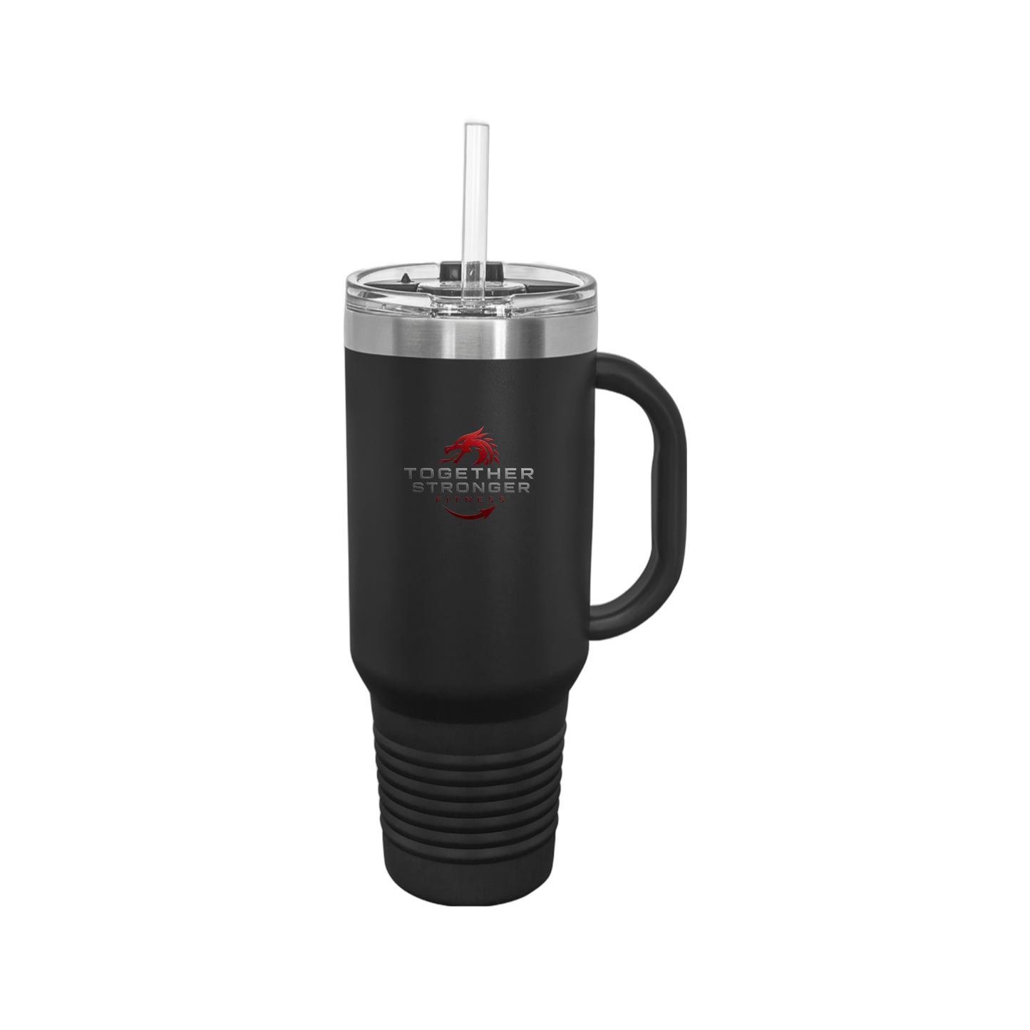 togetherstrongerfitness-travel-mug-40oz-uv-drinkwarefront-40ozTravelMug-black-flat-front
