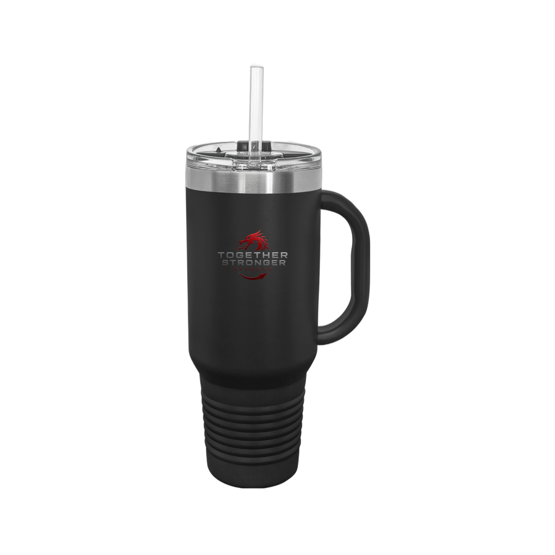 togetherstrongerfitness-travel-mug-40oz-uv-drinkwarefront-40ozTravelMug-black-flat-front