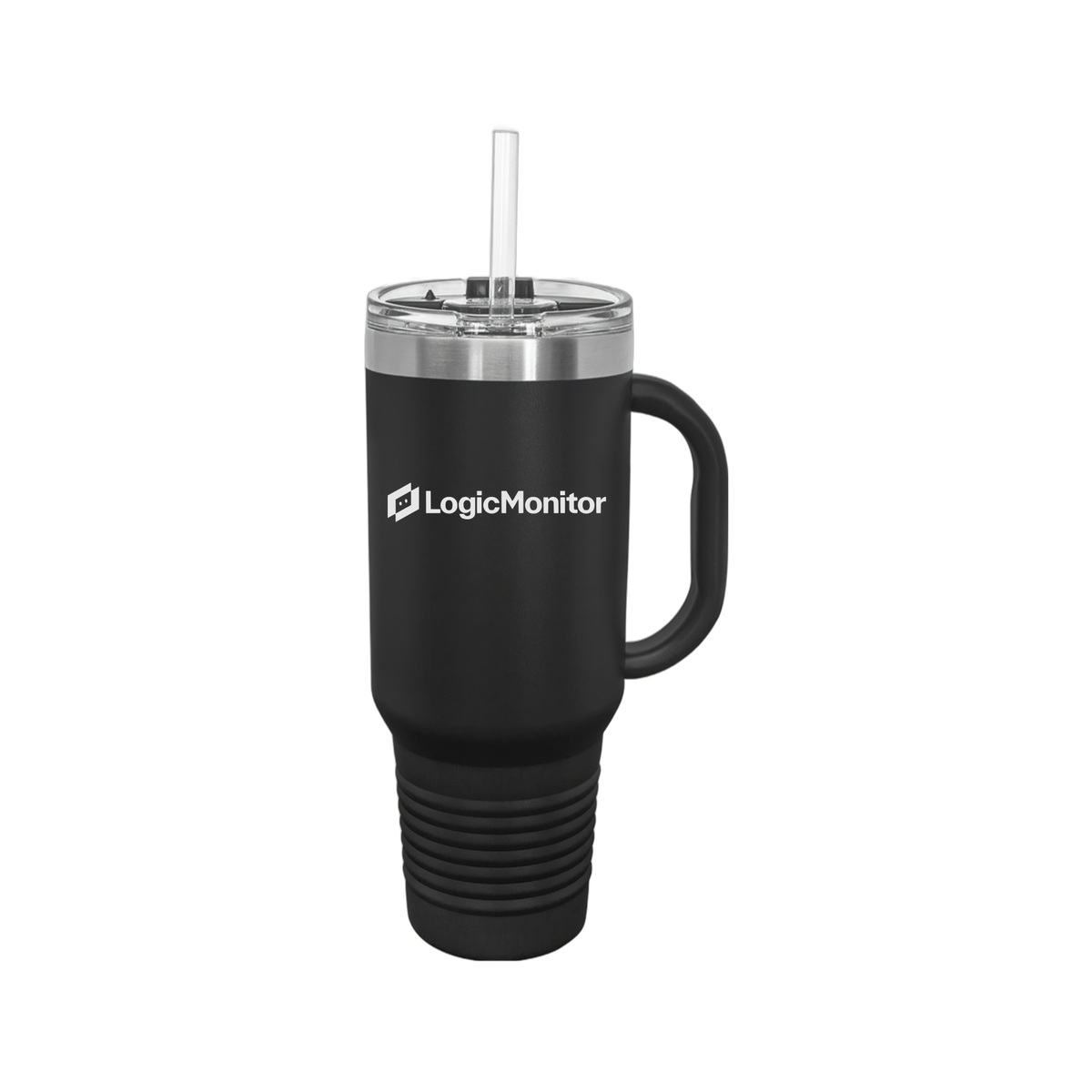 logicmonitor-travel-mug-40oz-uv-drinkwarefront-40ozTravelMug-black-flat-front