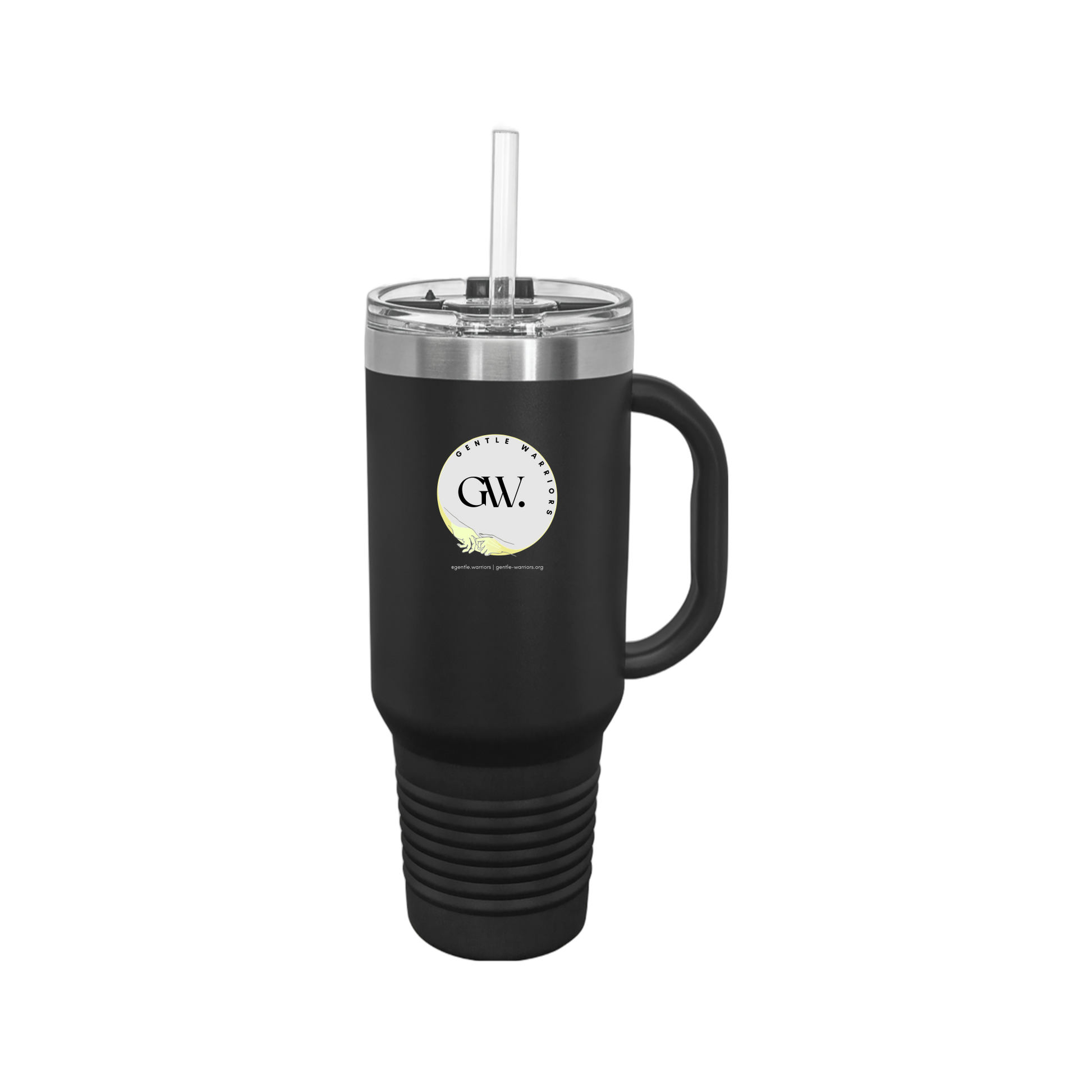 gentle-warriors-travel-mug-40oz-uv-drinkwarefront-40ozTravelMug-black-flat-front