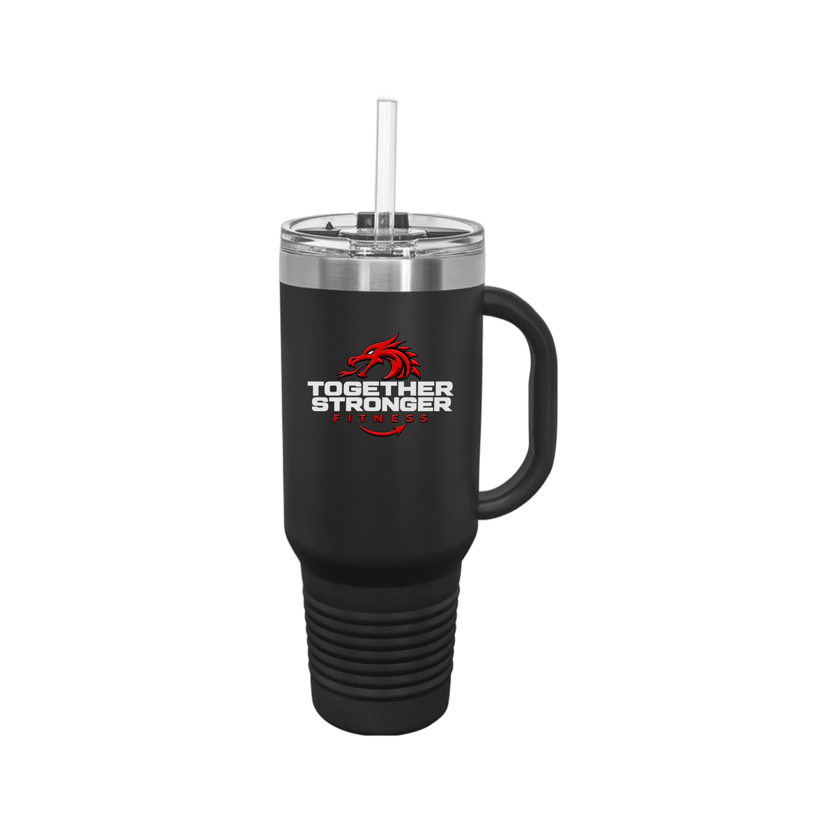 togetherstrongerfitness-travel-mug-40oz-uv-drinkwarefront-40ozTravelMug-black-flat-front