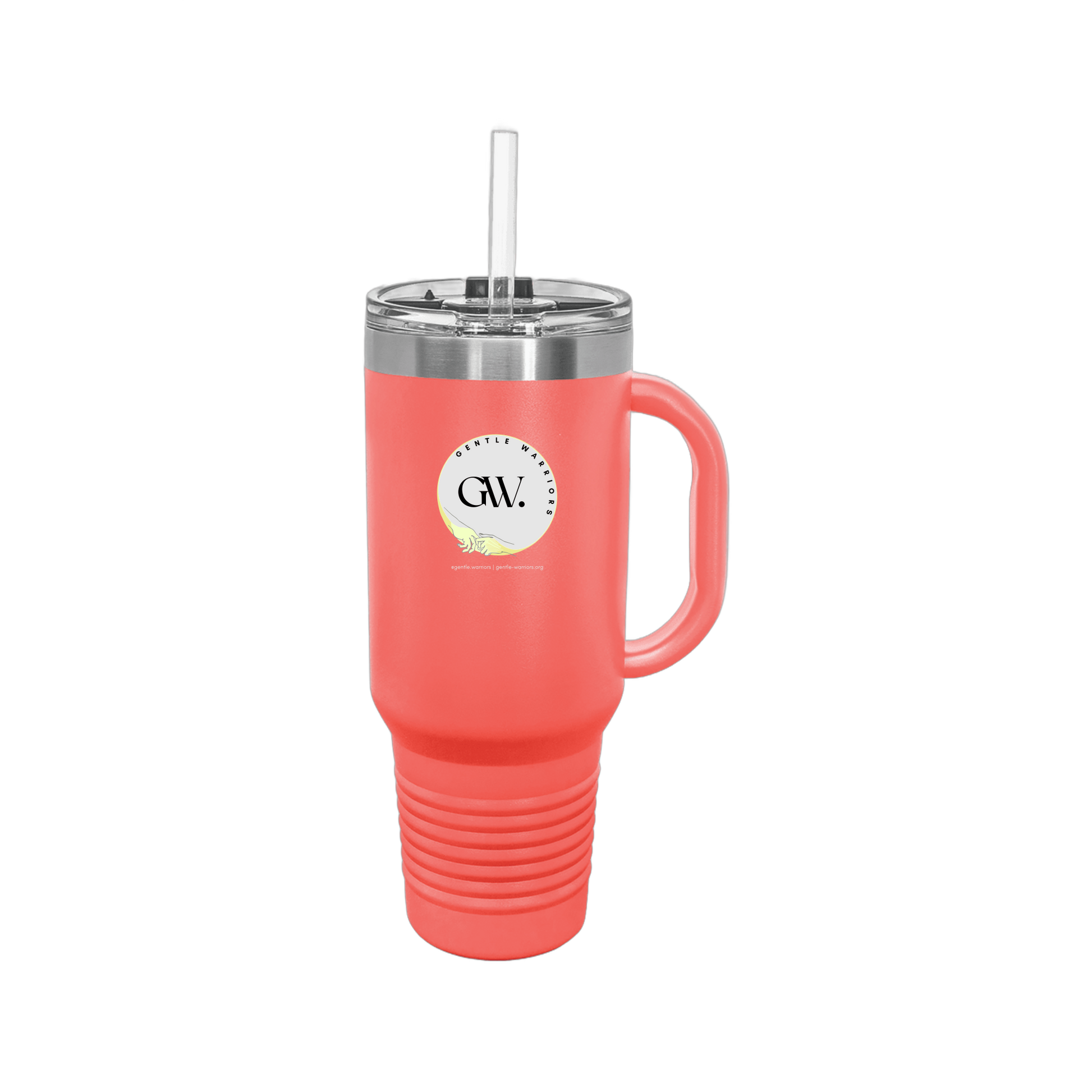 gentle-warriors-travel-mug-40oz-uv-drinkwarefront-40ozTravelMug-coral-flat-front