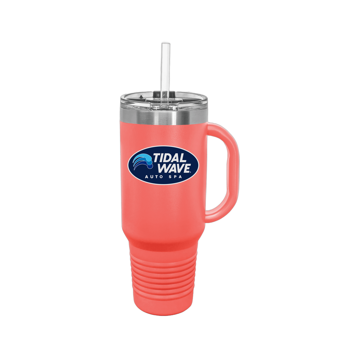 tidalwaveautospa-travel-mug-40oz-uv-drinkwarefront-40ozTravelMug-coral-flat-front