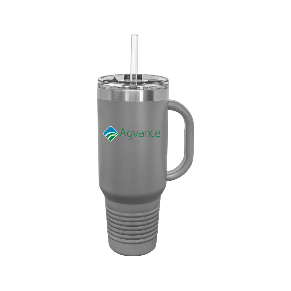agvance-travel-mug-40oz-uv-drinkwarefront-40ozTravelMug-darkgray-flat-front